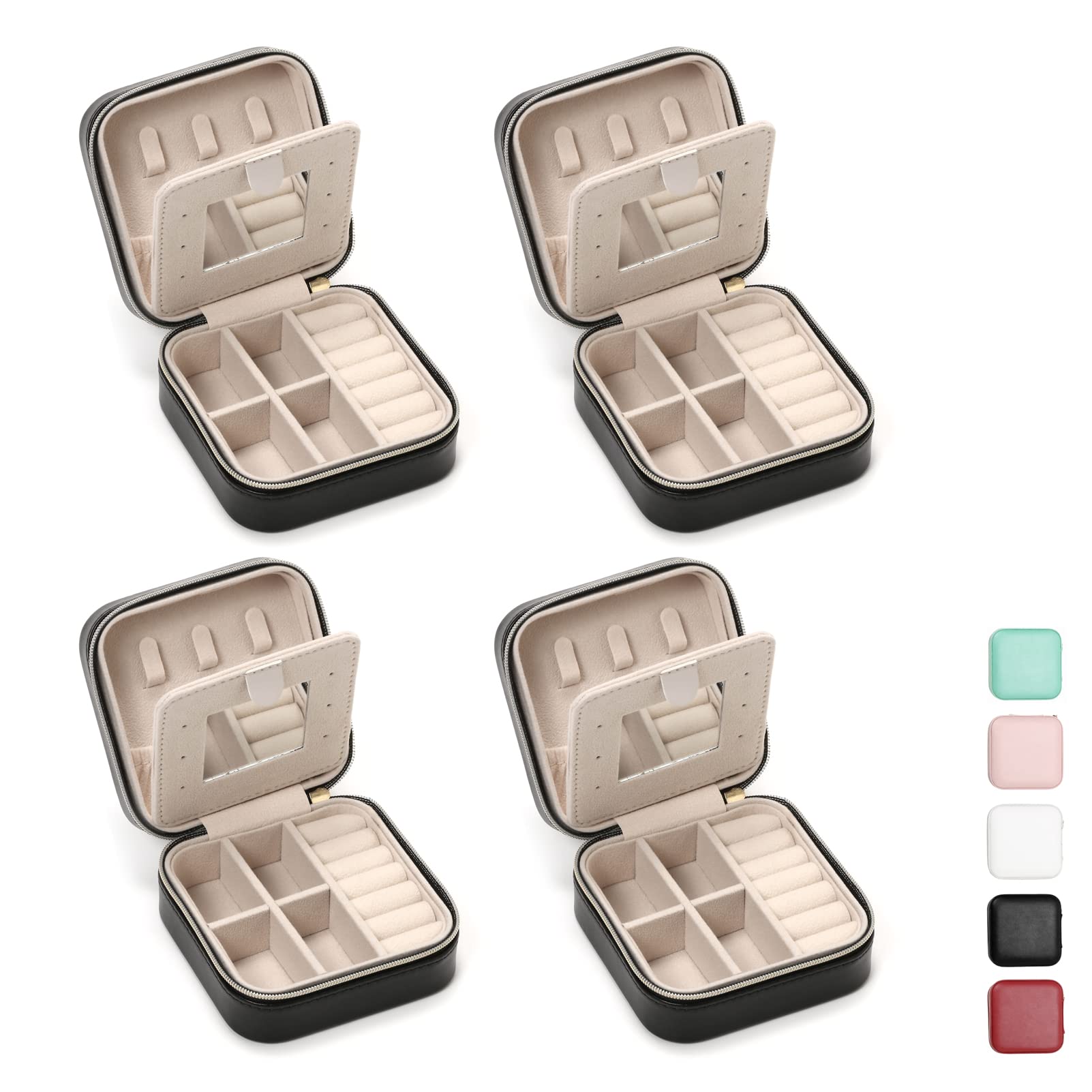 TRODANCE Jewelry Travel Case with Mirror - 4 Pack Small Portable Jewelry Organizer Box for Rings, Earrings, Necklaces | Perfect for Travel, Home Storage & Gift Giving (Black)