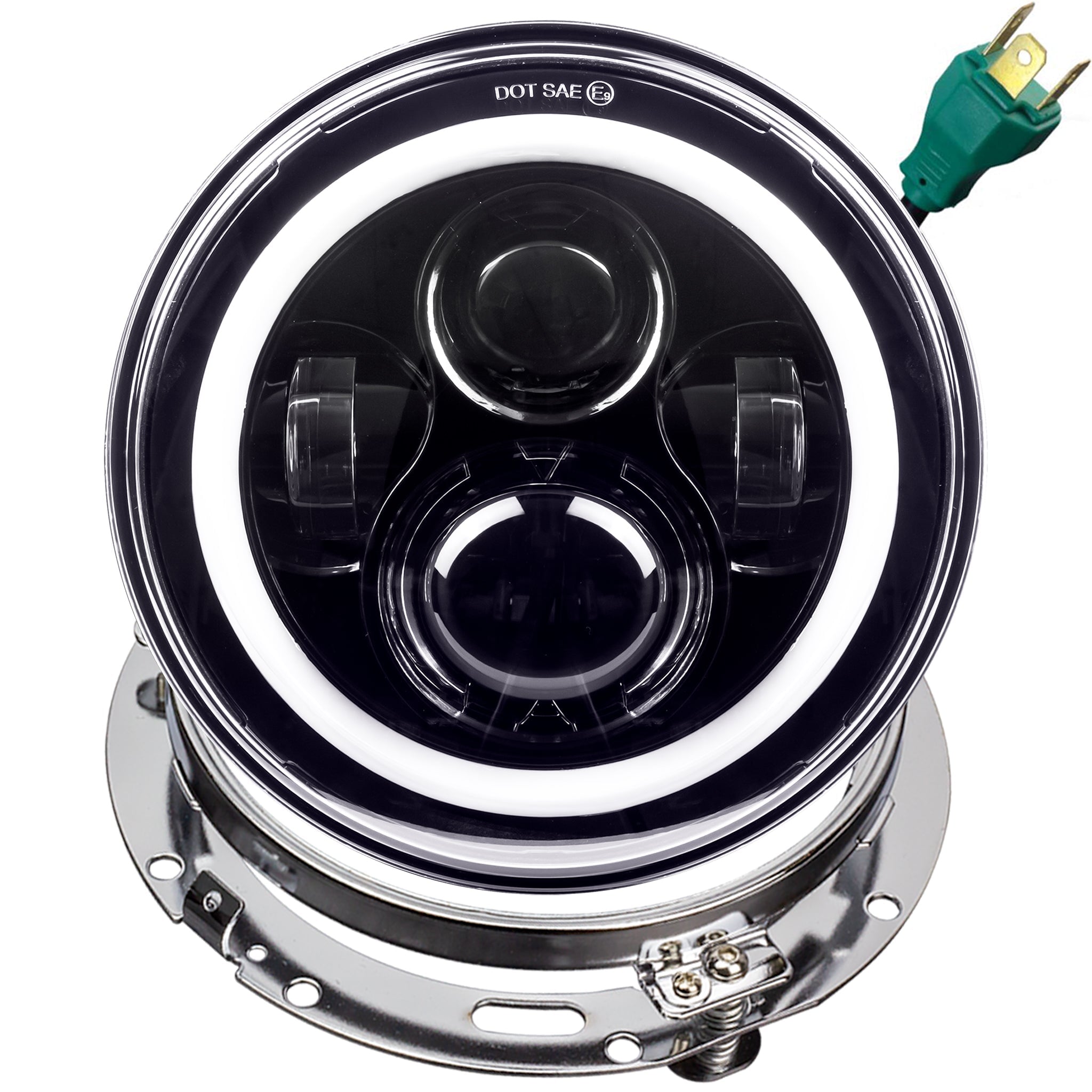 Eagle Lights 7 LED Headlight with Halo Ring for Harley Davidson & Indian Motorcycles - Gen I Black Kit - Upgrade Your Bike's Style & Night Visibility