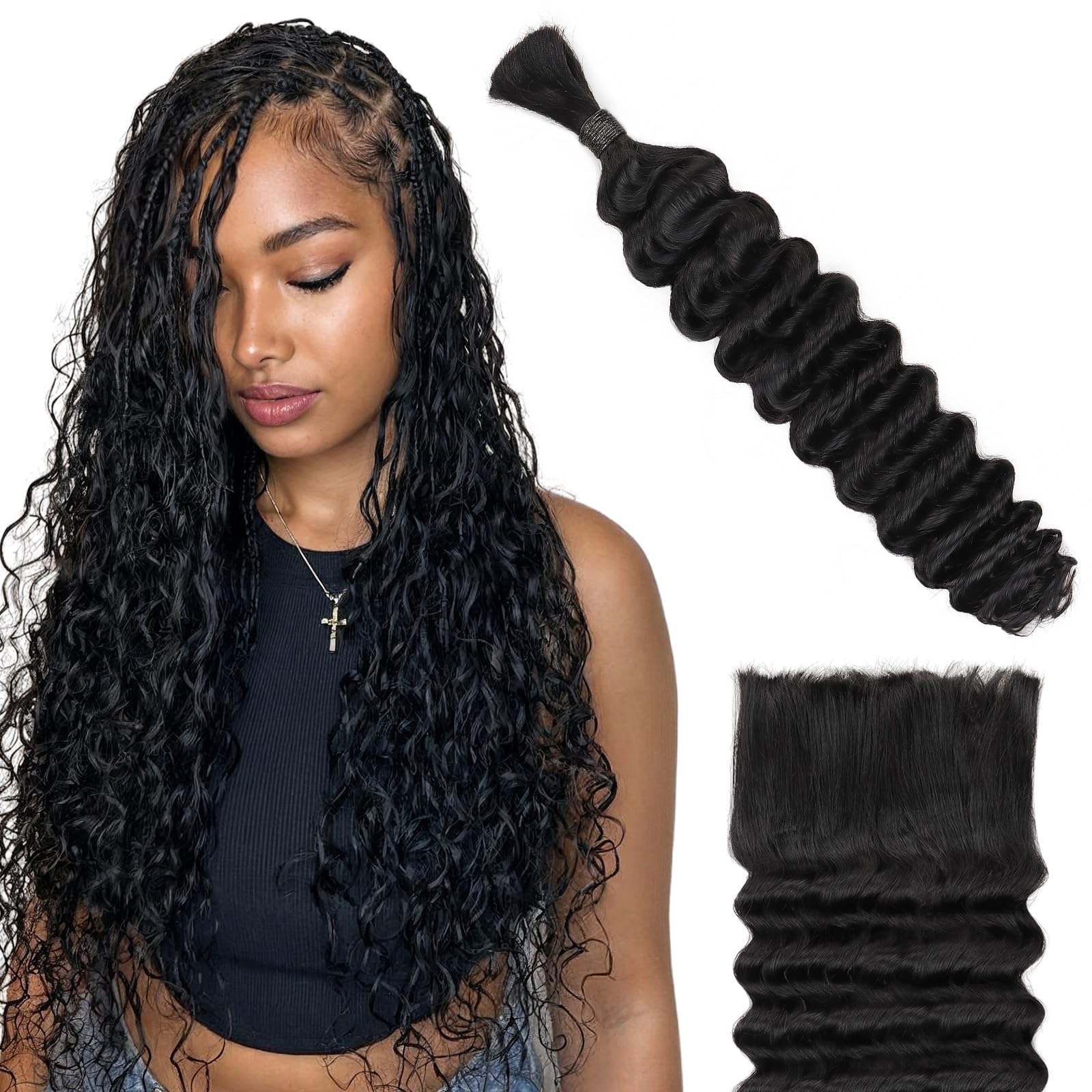 Clip in Hair Extensions Straight 14 Inch & Human Braiding Hair Deep Wave 16 Inch 50g & 100g – Natural Look for Parties, Weddings & Everyday Styling