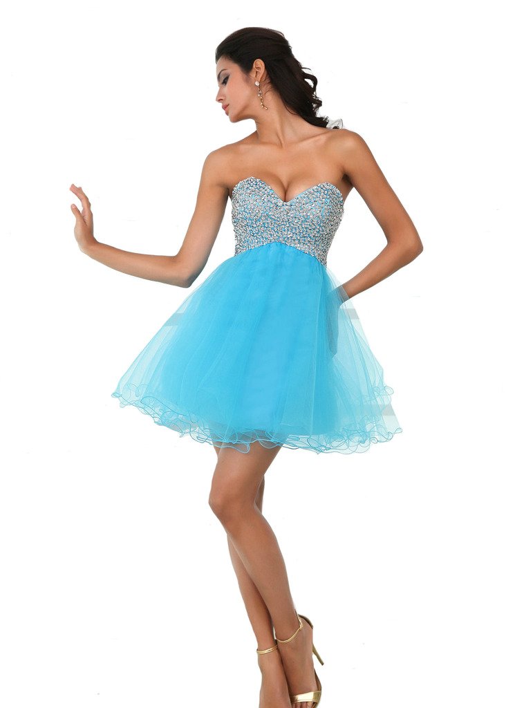 Kivary® Women's Sweetheart Neckline Short Tulle Prom Dress with Beaded Sequins for Homecoming, Party, and Special Occasions