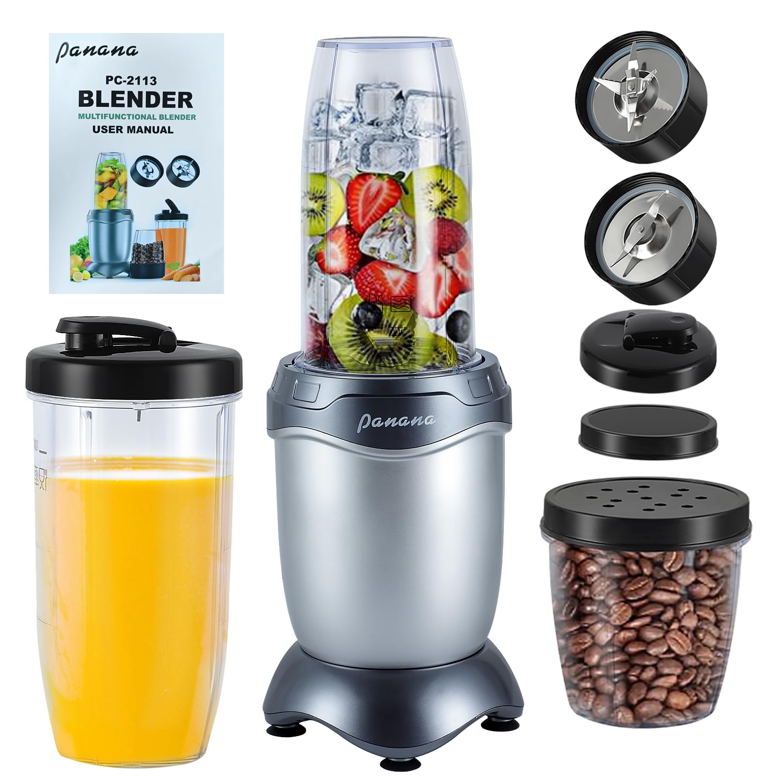 Panana 850W High-Speed Personal Blender - Portable Smoothie Maker & Food Grinder with 2x20oz Travel Cups - Perfect for Protein Shakes, Frozen Drinks, Juices, Sauces & Meal Prep - Ideal for Home, Gym & Office Use
