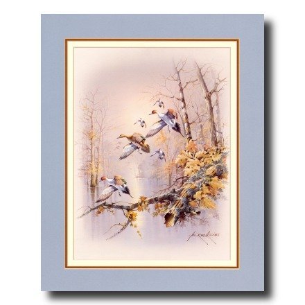 Wood Ducks Descending on Lake Wildlife Art Print - 16x20 Inches Cabin Lodge Wall Decor - Perfect for Rustic Home, Office & Hunting Lodge Decorations