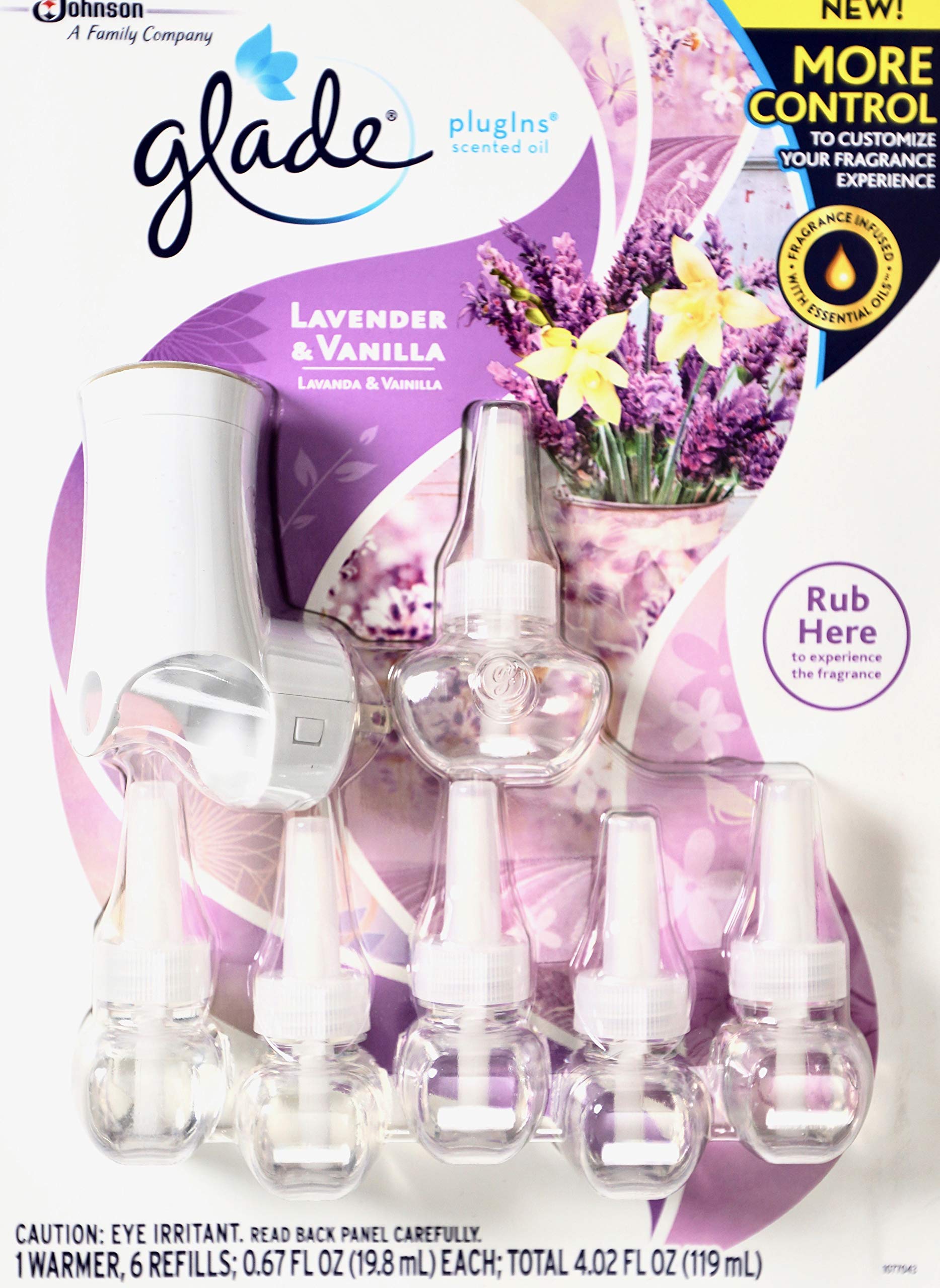 Glade Plug-In Air Freshener Warmer with 6 Lavender & Vanilla Refills - Long-Lasting Home Fragrance for Living Room, Bedroom & Bathroom