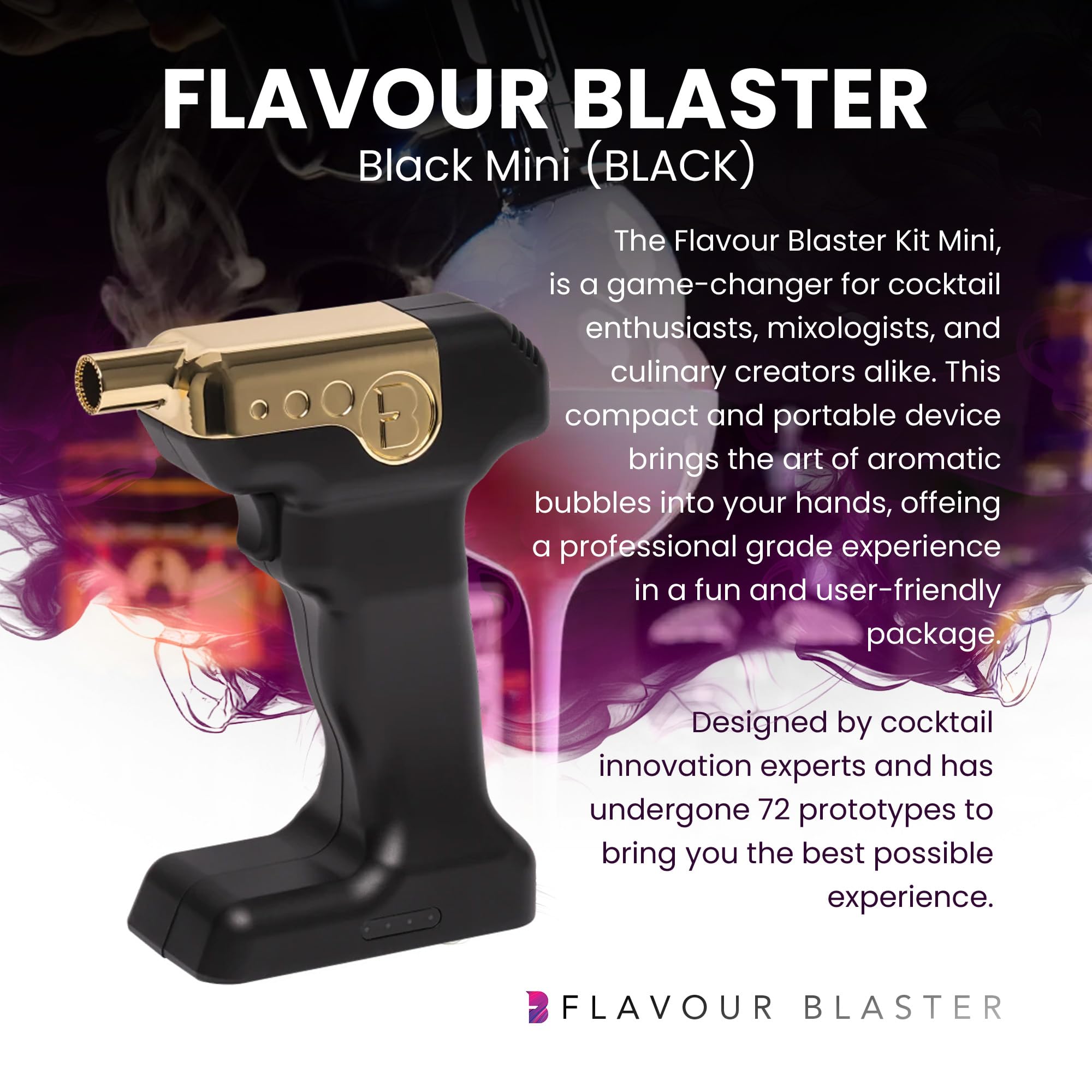 Flavour Blaster Mini 2 Cocktail Gun Kit - Smoking Cocktail Machine with Edible Bubbles & Aroma | Create Flavor-Rich Smoke Clouds for Drinks & Food | Perfect for Bartending, Parties & Cocktail Gifts (Black)