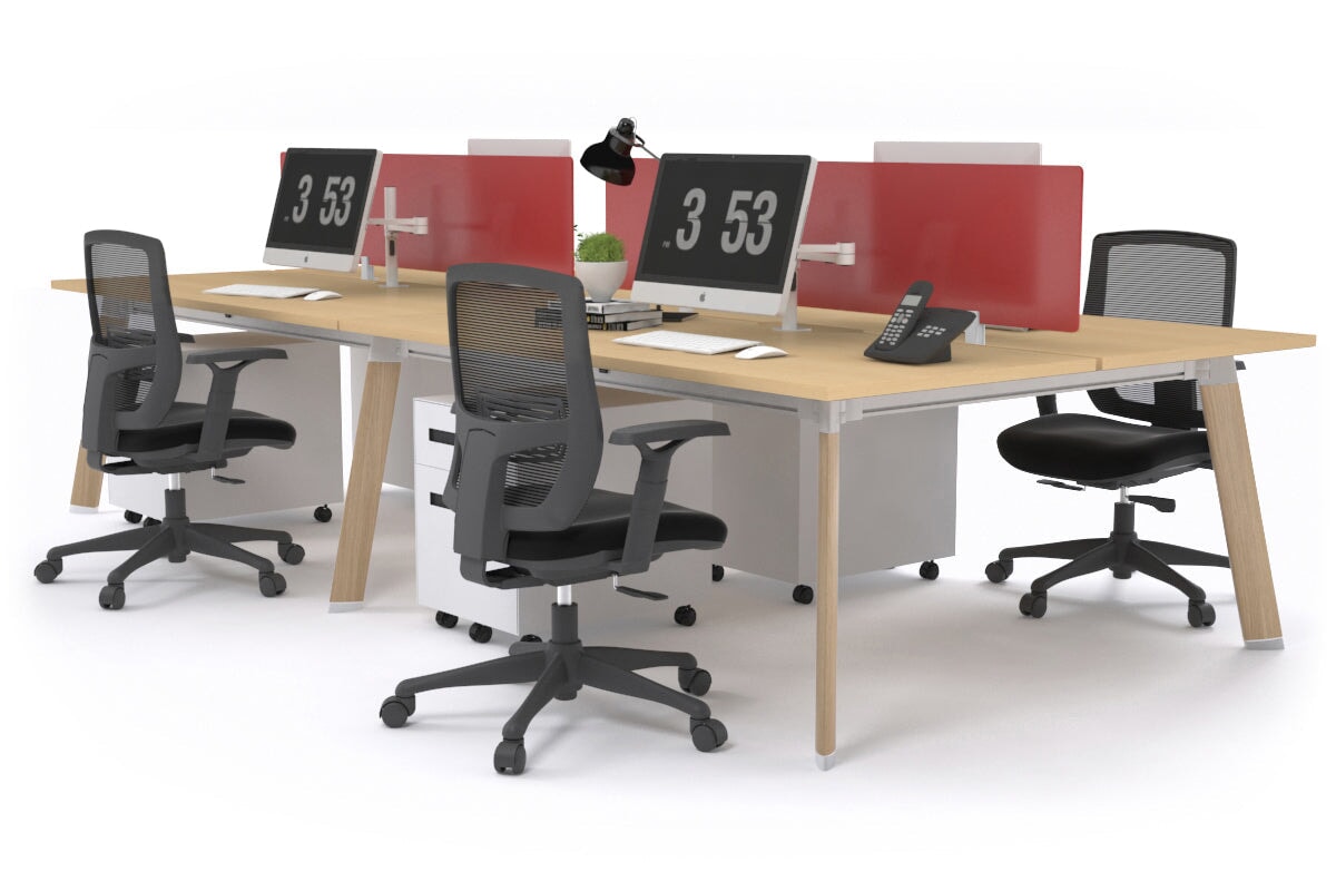 4-Person Workstation with Wood Imprint Frame - 1600L x 800W Office Desk with Cable Management Scallop for Team Collaboration & Productivity | Perfect for Open Offices, Coworking Spaces & Home Offices