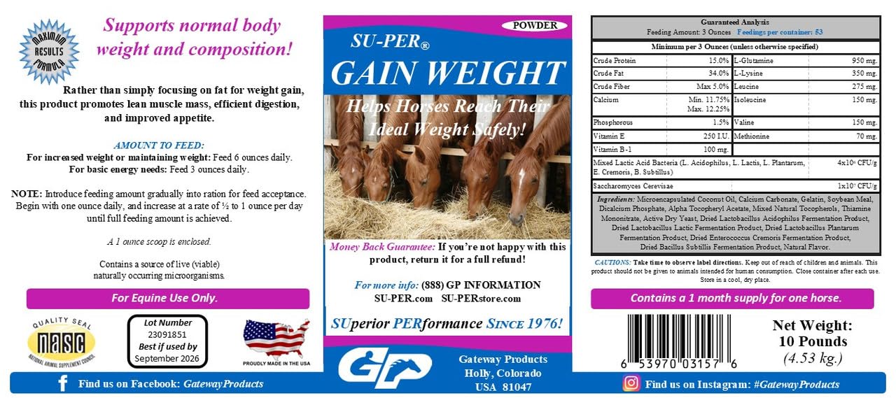 Equine Weight Gainer Supplement for Horses - 10lb Muscle Builder with Digestive Support & Appetite Booster - 1 Month Supply for Racehorses, Show Horses & Underweight Horses - Promotes Lean Muscle Growth & Healthy Weight Gain