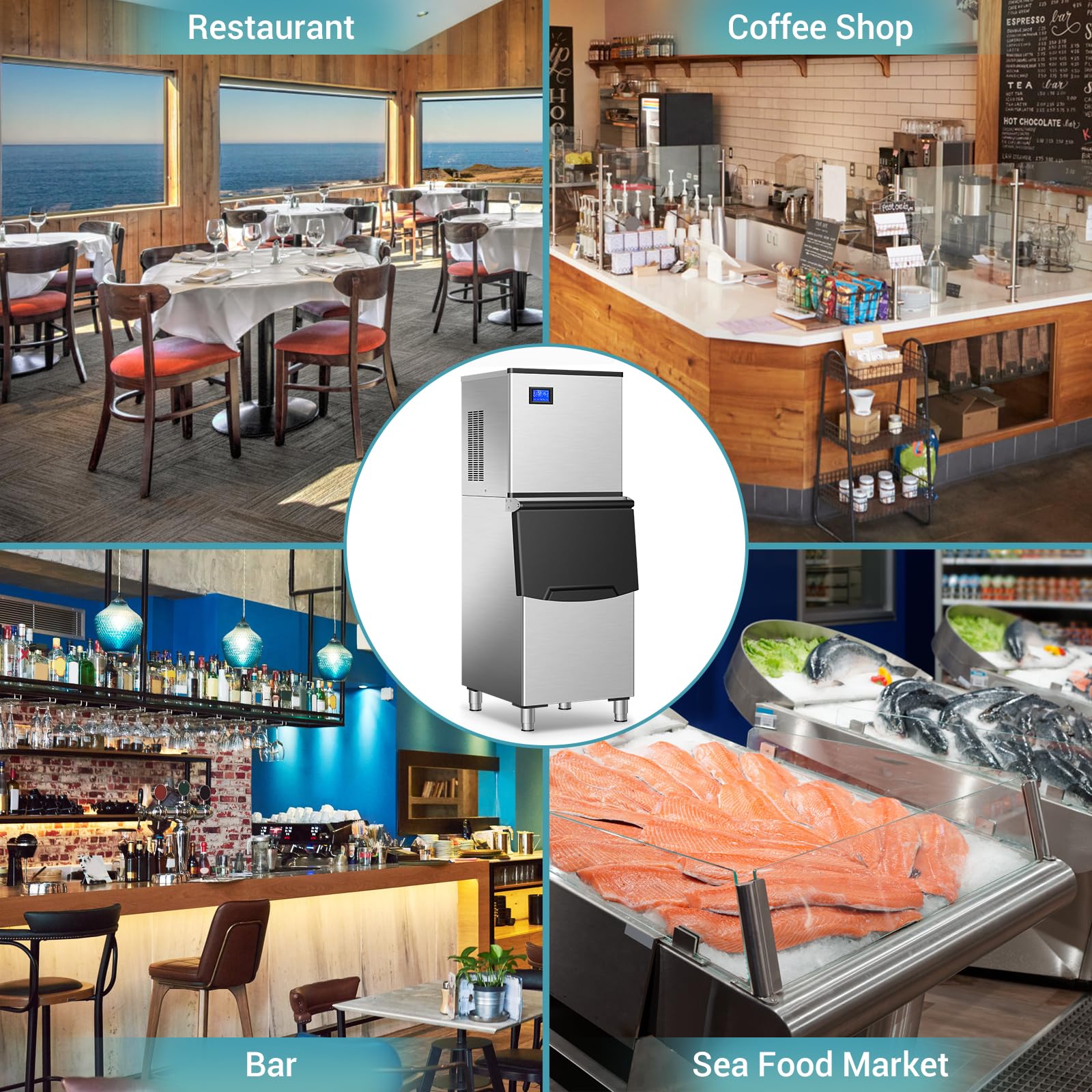 Commercial Ice Maker Machine 460Lbs/24H, Stainless Steel Industrial Ice Machine with 350Lbs Storage Bin - Produces 156 Clear Ice Cubes in 11 Minutes - Freestanding Ice Maker for Restaurants, Bars, Hotels, Cafes & Large Home Use