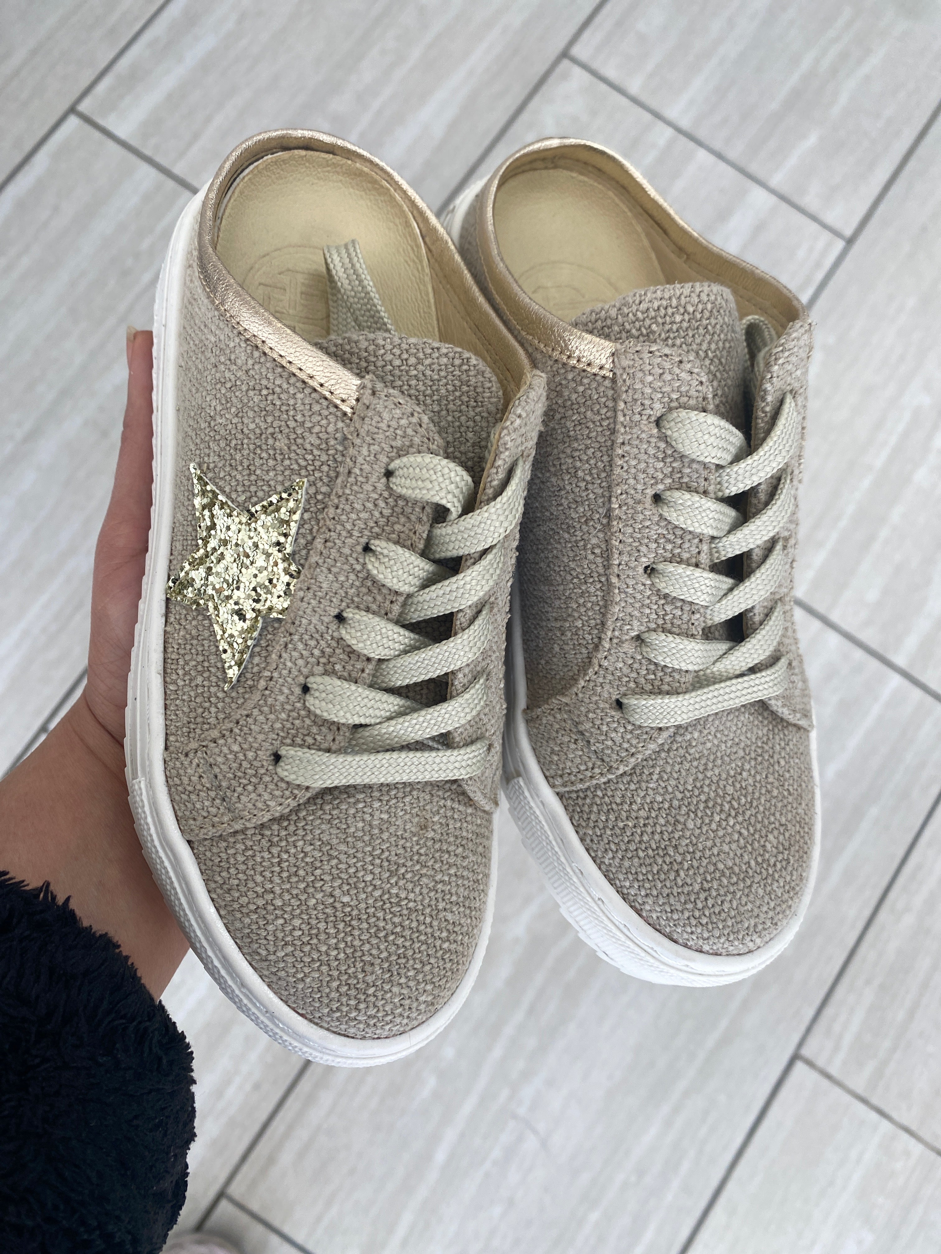 Blublonc Women's Linen Star Sneaker Mules - Comfortable Slip-On Loafers with Arch Support | Perfect for Casual Wear, Office & Travel