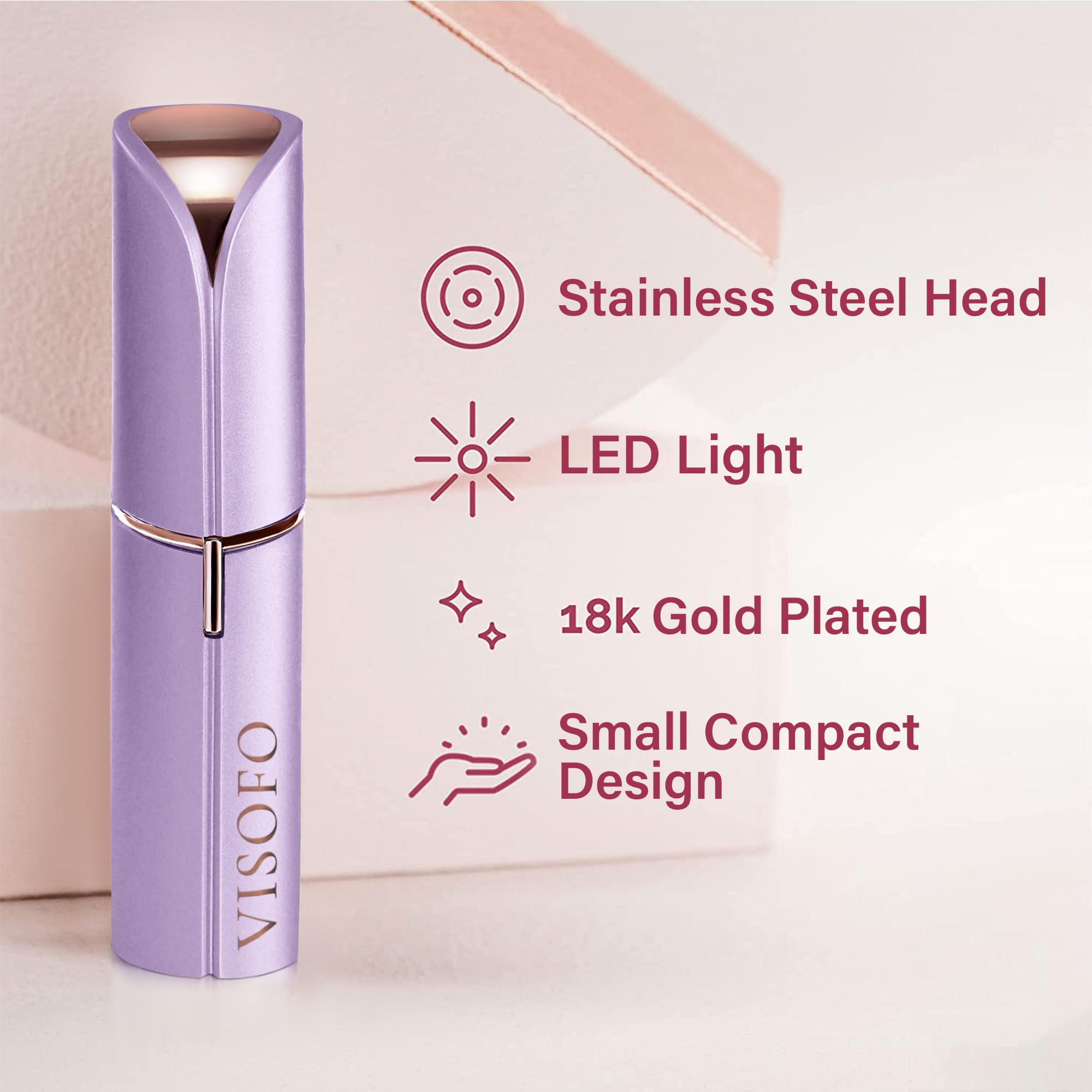 VISOFO Electric Facial Hair Remover for Women - Painless Dermaplaning Tool, Epilator & Trimmer for Upper Lip, Eyebrows & Face | Rechargeable & Portable Beauty Gadget | Perfect for Travel, Home & Salon Use (Amethyst)