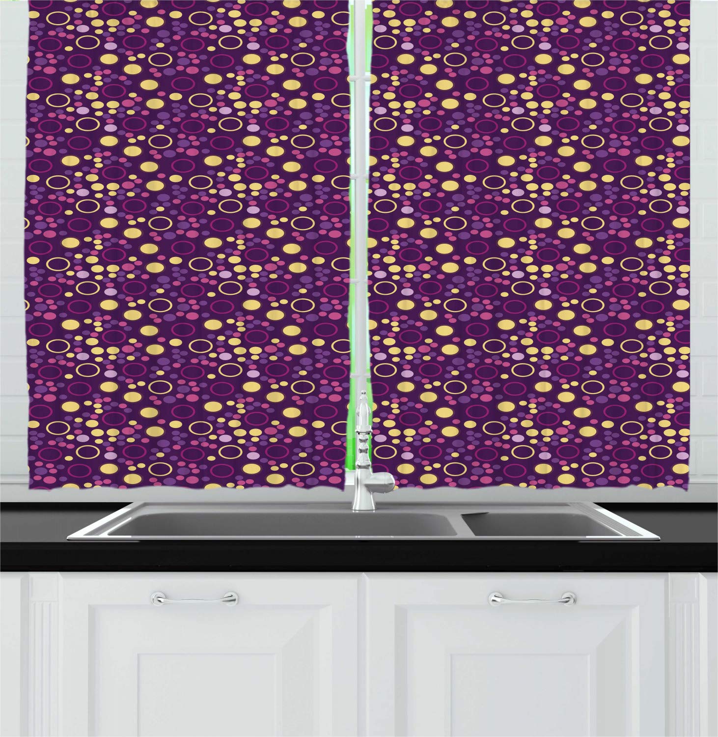 Ambesonne Abstract Kitchen Curtains Set of 2 Panels - Modern Circle & Polka Dot Design Window Drapes for Kitchen & Cafe Decor, 55