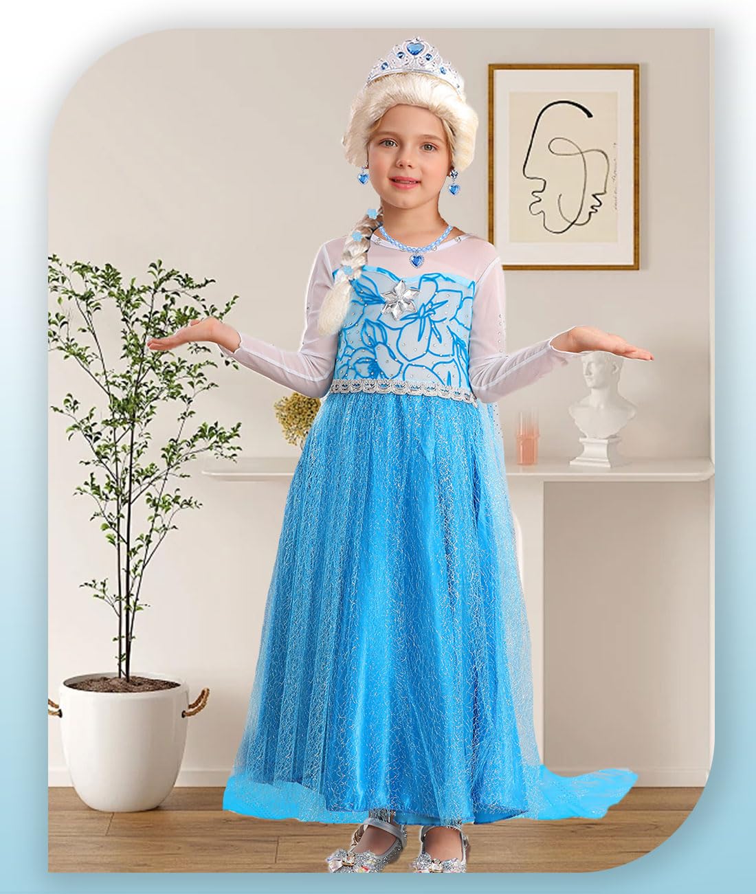 Elsa Costume for Toddler Girls - Frozen Snow Princess Dress Blue Halloween Cosplay Outfit with Wig | Disney Party Dress, Birthday Gift, Christmas Costume for Kids