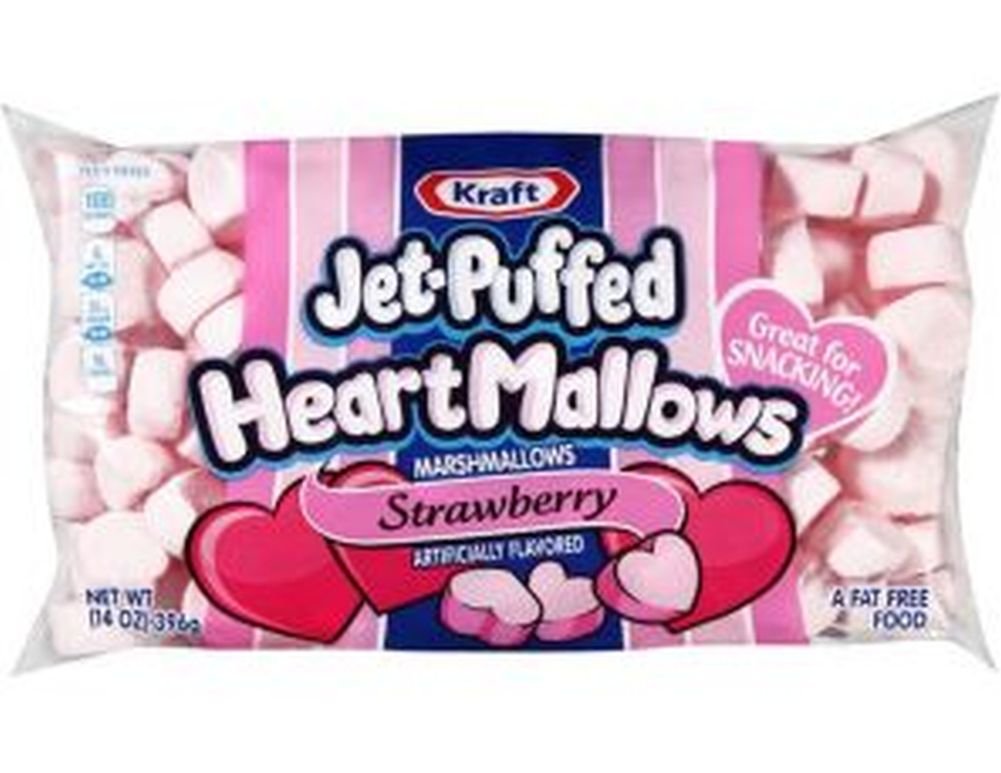 Kraft Jet-Puffed Strawberry Flavored Heartmallows Marshmallows - 8oz Bag for Baking, Hot Cocoa, and Valentine's Day Treats
