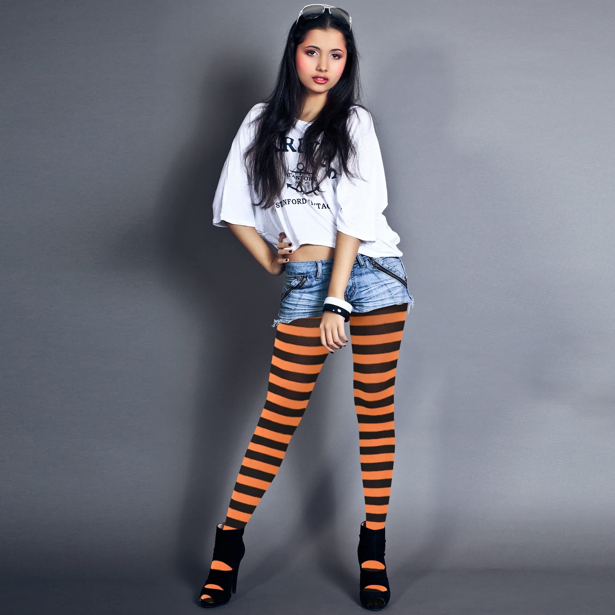 Skeleteen Black Striped Nylon Pantyhose for Men & Women - Daily Wear & Costumes