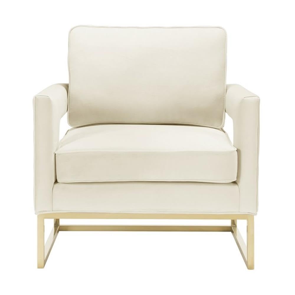 Tov Furniture Avery Upholstered and Metal Accent Armchair in Cream - Modern Living Room Chair with Comfortable Seat for Home, Office, and Lounge Decor