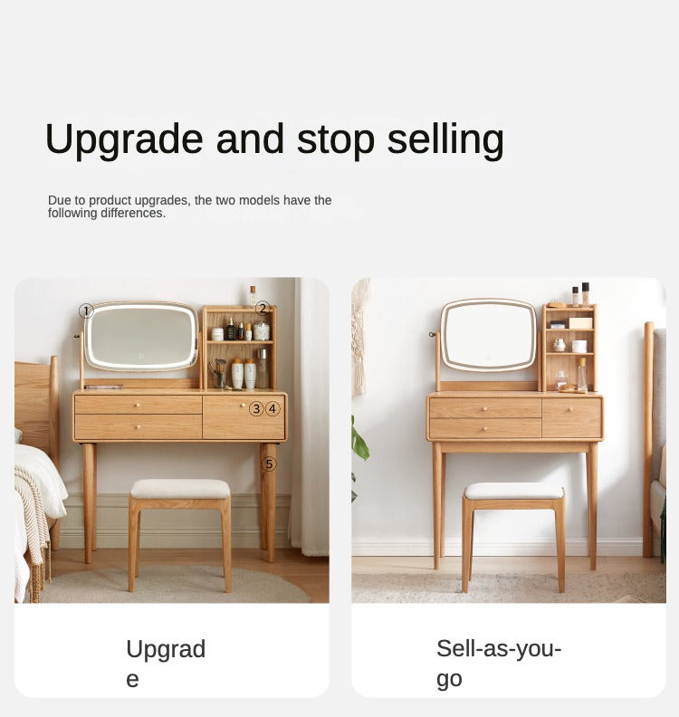 Solid Oak & Ash Wood Dressing Table with LED Lighted Makeup Mirror - Perfect for Bedroom Vanity, Makeup Application & Home Decor