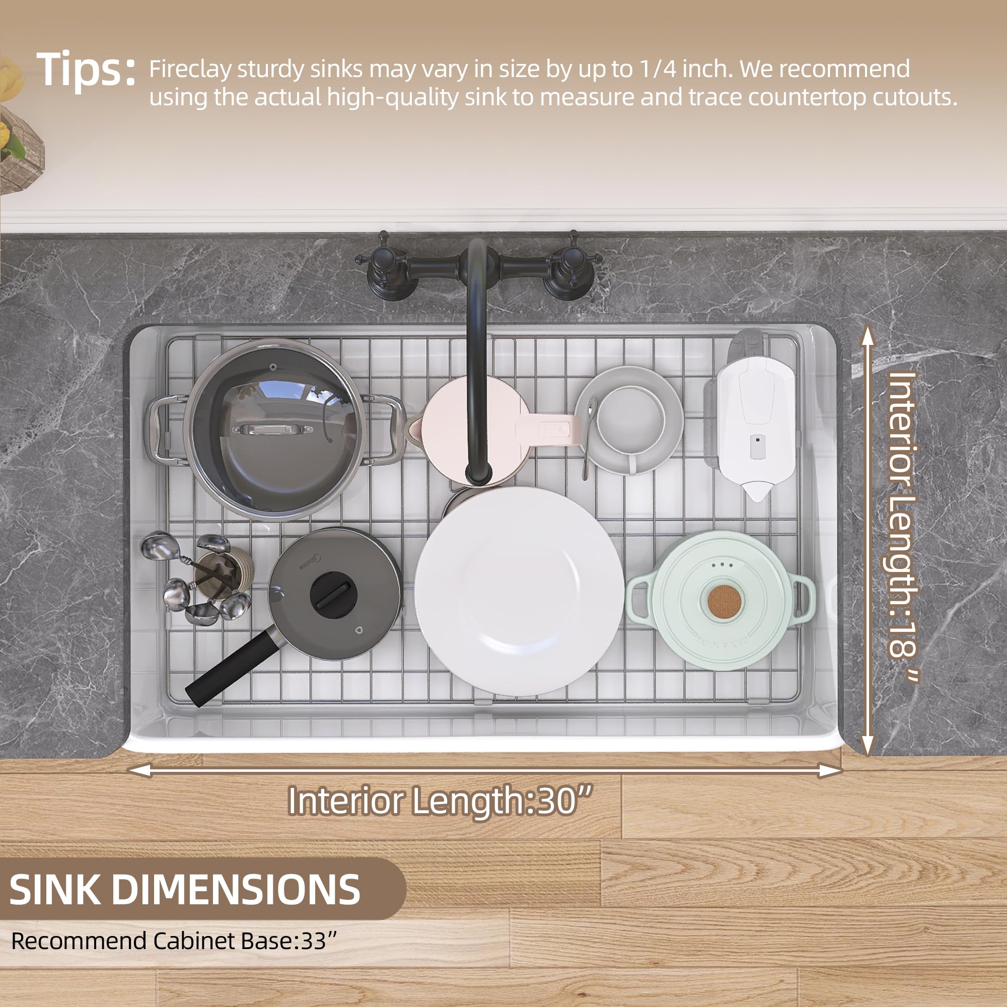 GETPRO 33 Inch White Fireclay Farmhouse Sink - Undermount Apron Front Single Bowl Kitchen Sink with Accessories - Perfect for Modern Farmhouse, Rustic, and Country Style Kitchens