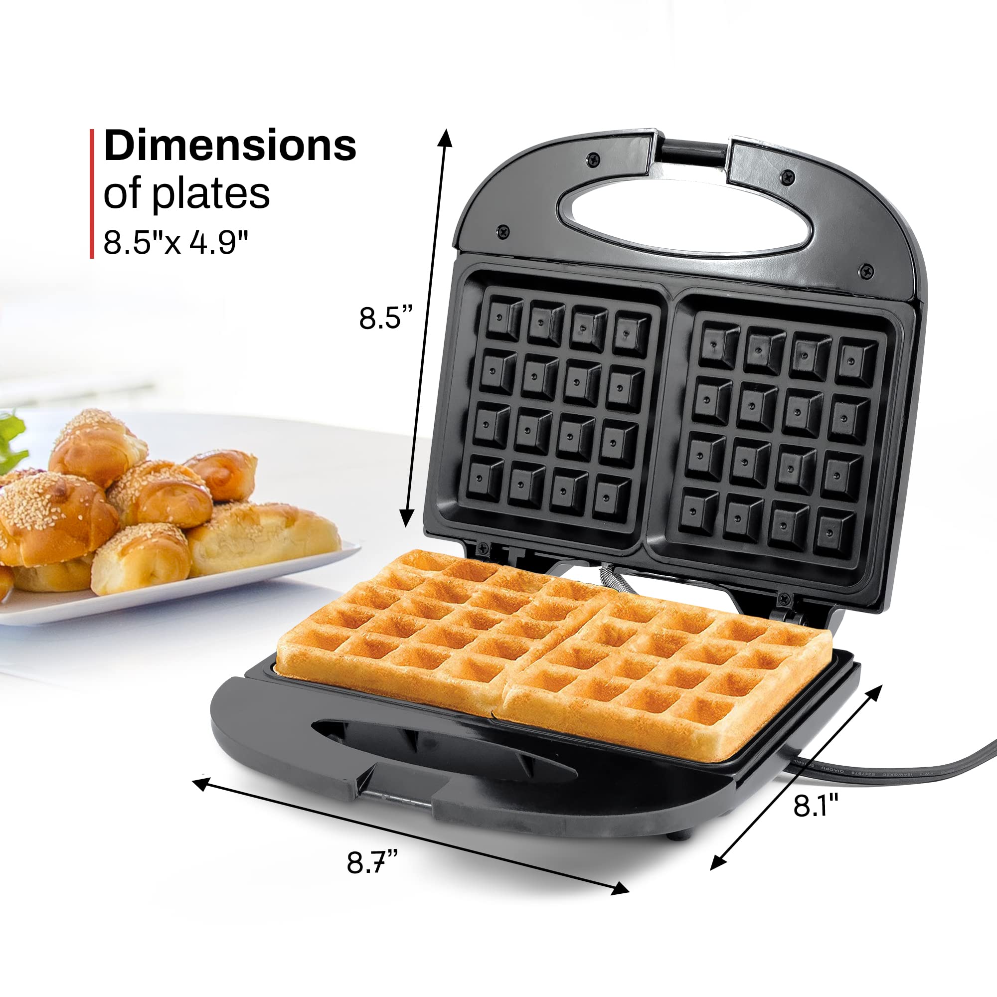 Elite Gourmet EWM-2207# 2-Slice Electric Belgian Waffle Maker with Non-Stick Coating - Perfect for Breakfast Waffles, Sandwiches, Snacks & Burgers - Ideal for Home, Office & Camping Use - Black