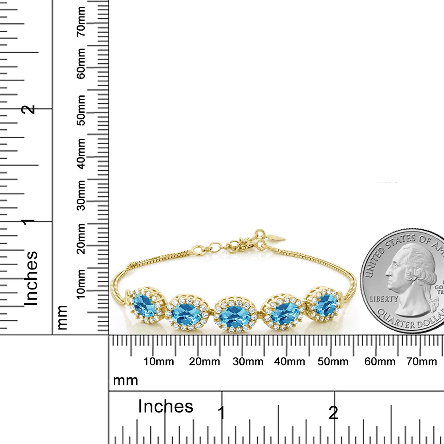 Gem Stone King 7X5MM Oval Cut Gemstone Birthstone Tennis Bracelet for Women - 18K Yellow Gold Plated Sterling Silver | 7 Inch Adjustable Chain with 1.5 Inch Extender | Elegant Fine Jewelry Gift for Mom, Wife, Anniversary, Birthday | Perfect for Weddings, Parties & Special Occasions