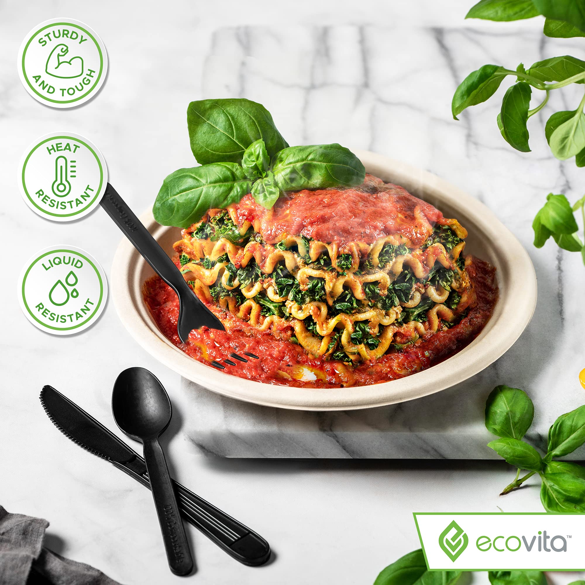 Eco-Friendly 100% Compostable Cutlery Set - 380 Large Disposable Forks, Spoons & Knives (7 Inch) | Durable, Heat-Resistant Biodegradable Utensils | Perfect for Parties, Picnics, BBQs & Zero-Waste Living