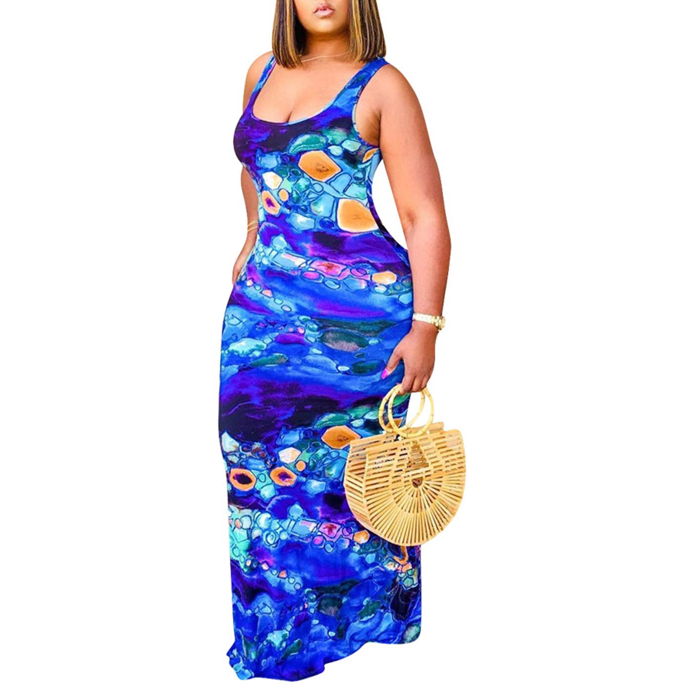 Vintage Floral Print Women's Sleeveless Bodycon Maxi Dress - Sexy Party, Beach & Evening Wear for Summer Outfits & Special Occasions