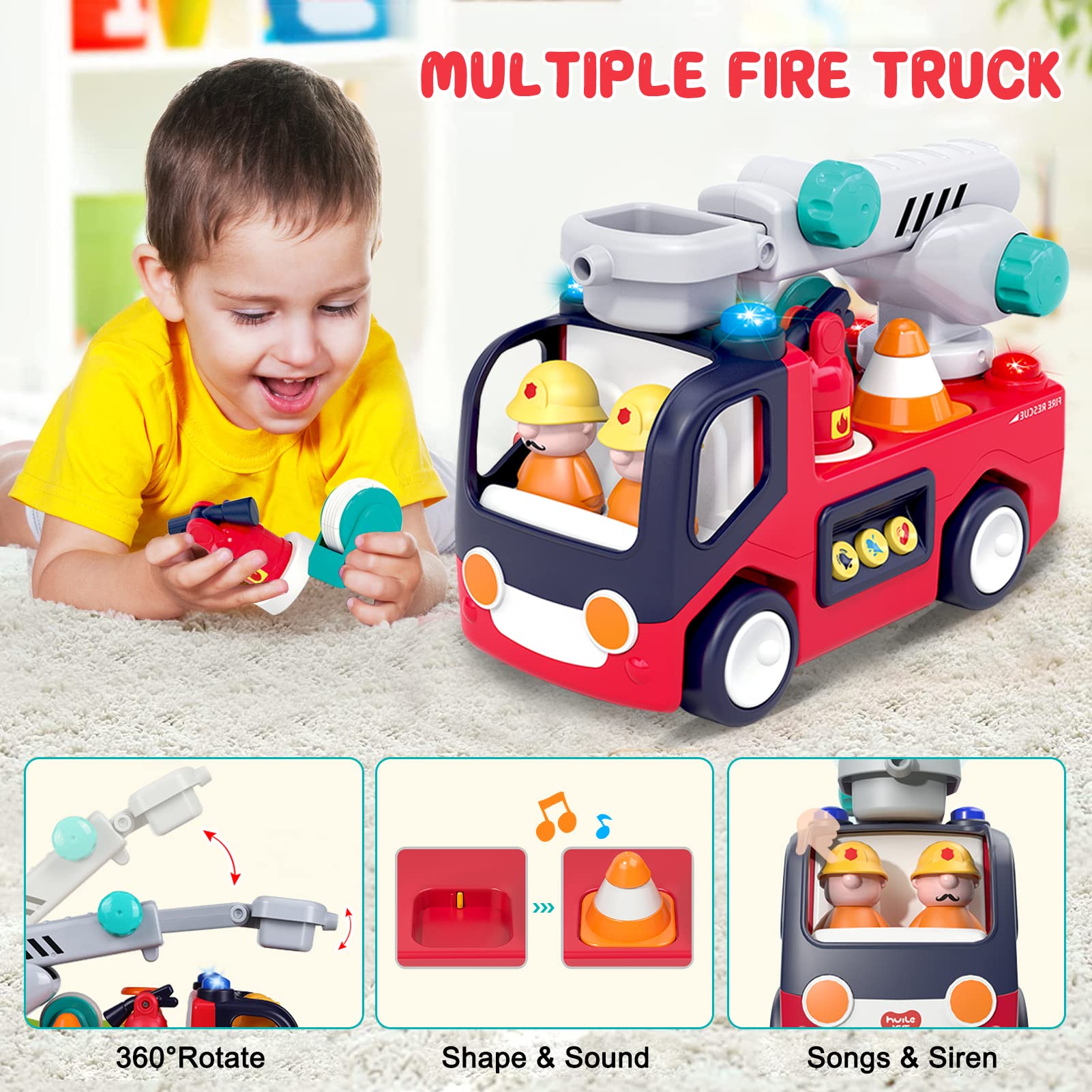 Best Fire Truck Musical Toys for 1 2 3 Year Old Boys & Girls - Educational Baby Toys 6-18 Months with Fireman, Ladder & Lights - Perfect for Birthday Gifts & Early Learning Playtime