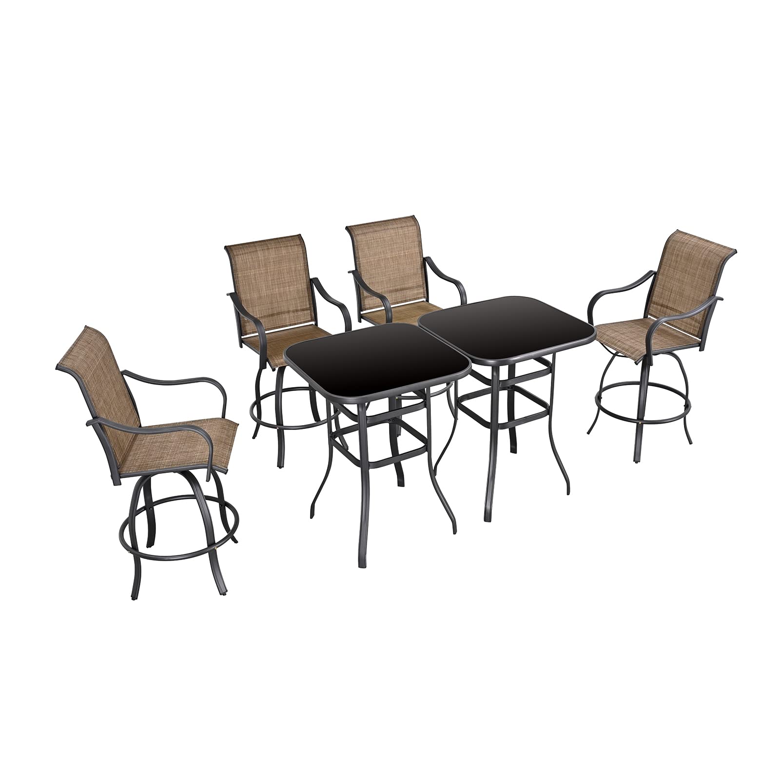 6-Piece Patio Dining Set with Swivel Bar Stools & Tempered Glass Table - Outdoor Metal Bistro Furniture for Yard, Garden, or Balcony (Brown) - Perfect for Entertaining, BBQs, and Relaxing Outdoors