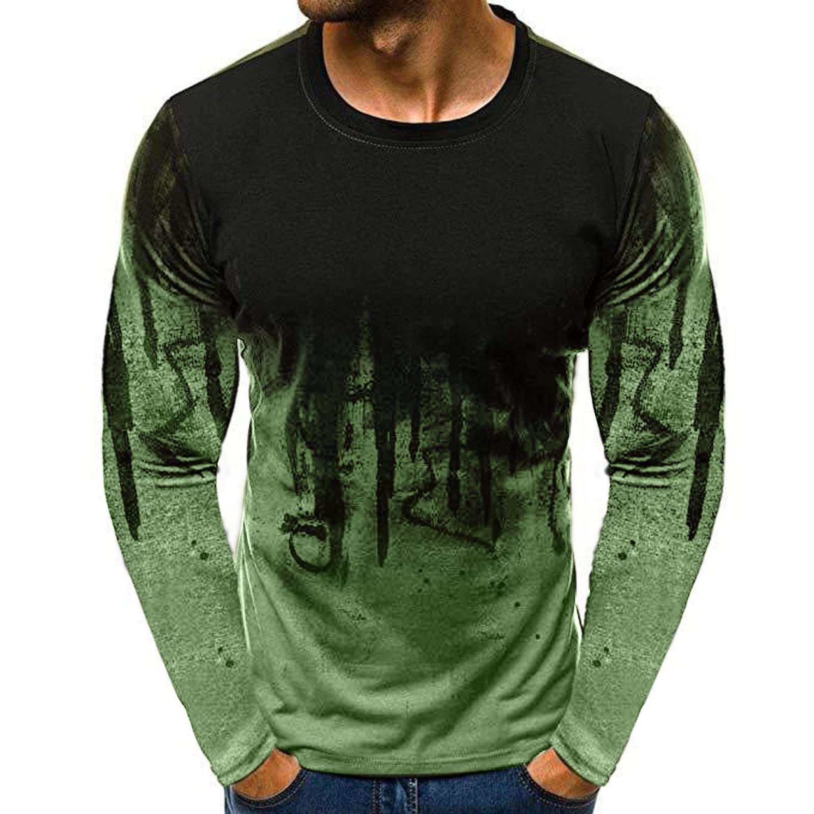 Men's Fashion T-Shirt - Plus Size Long Sleeve Graphic Tee with Round Neck | Streetwear Casual Shirt for Extra Tall Men | Perfect for Daily Wear, Street Style & Layered Outfits