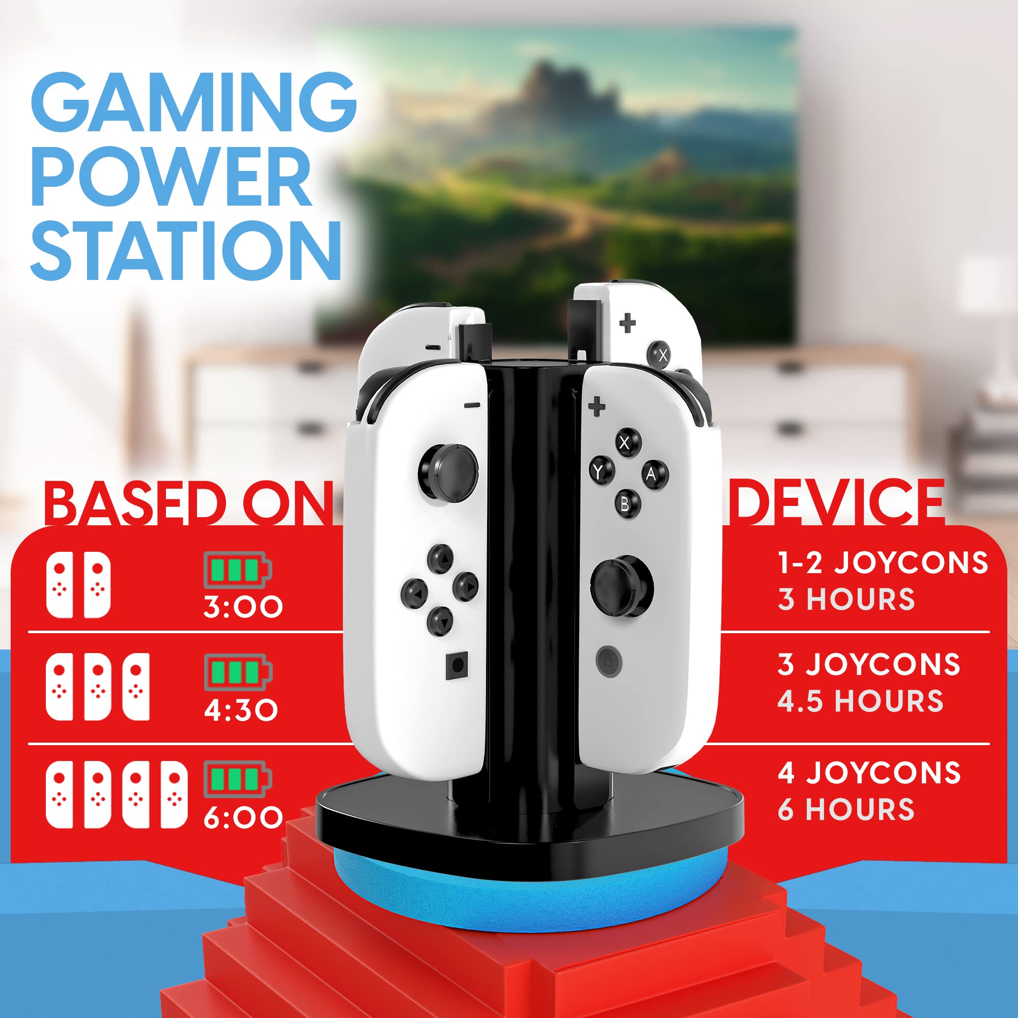 TalkWorks Super Combo Pack for Nintendo Switch OLED - 2 Grips, 2 Wheel Controller Grips, 2 Game Card Holders, 1 Charging Dock, Thumb Grips, USB-C Cable, Universal Stand & Screen Protector | Perfect for Gaming on the Go, Travel & Multiplayer Sessions