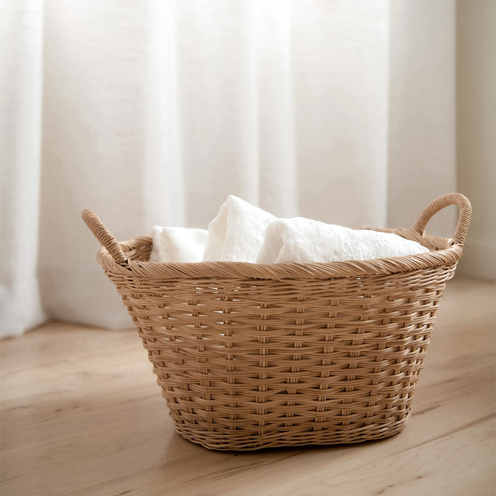 Handwoven Oval Floor Basket - Natural Fiber Storage Basket for Home Decor, Living Room, Bedroom & Nursery Organization - Perfect for Blankets, Toys & Magazines