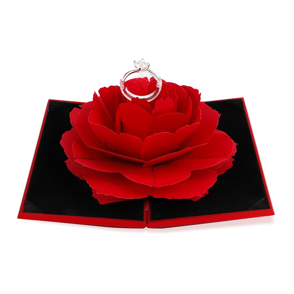 iSuperb Velvet Rose Ring Box - Creative Engagement Jewelry Gift Box for Wedding, Proposal & Anniversary (Red) - Perfect for Romantic Surprises & Jewelry Storage