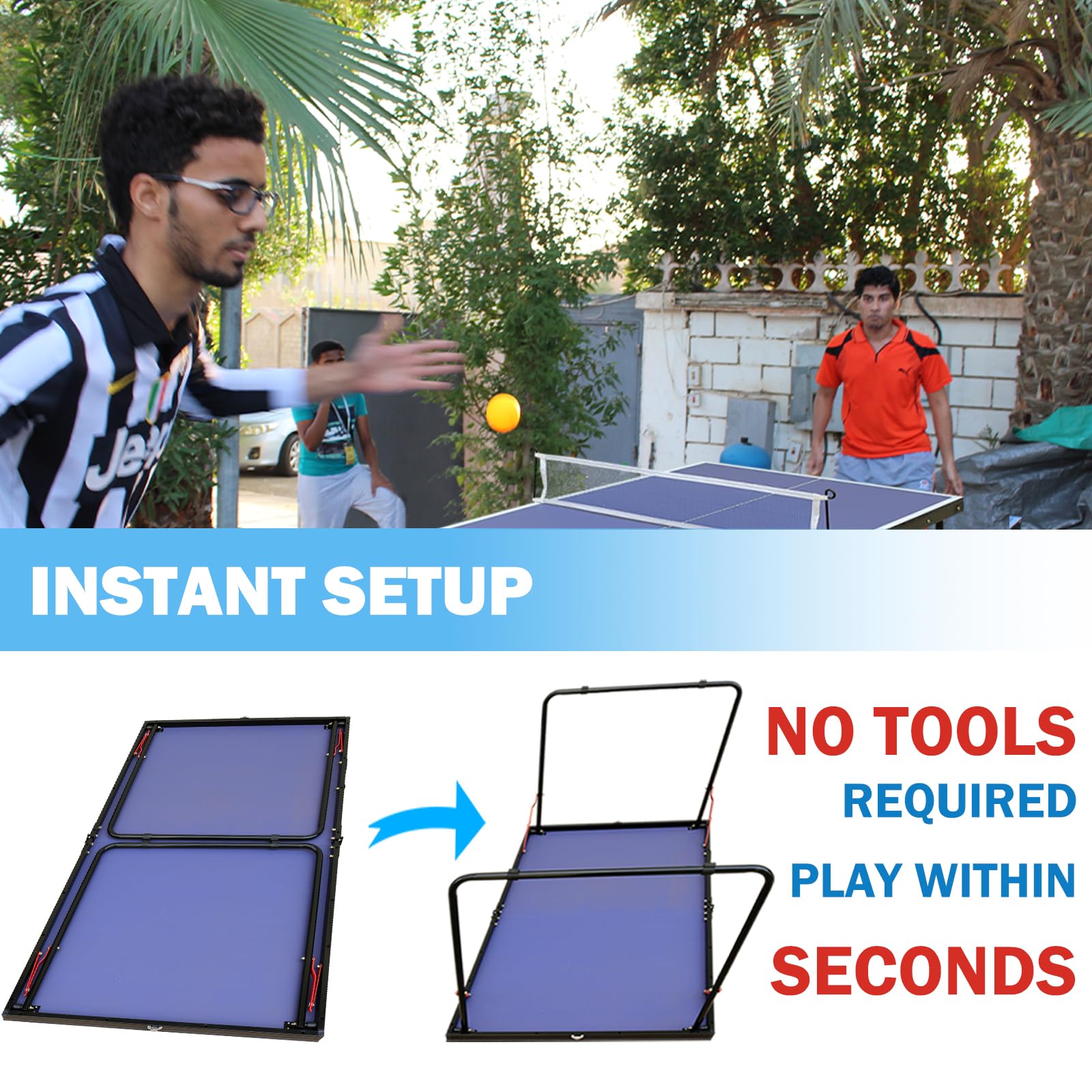 Premium Foldable Ping Pong Table - Mid-Size Table Tennis Set with 2 Paddles, 3 Balls, Net & Wheels | Indoor/Outdoor Use for Home, Office, Gym & Backyard Games | Easy Assembly for 2-4 Players