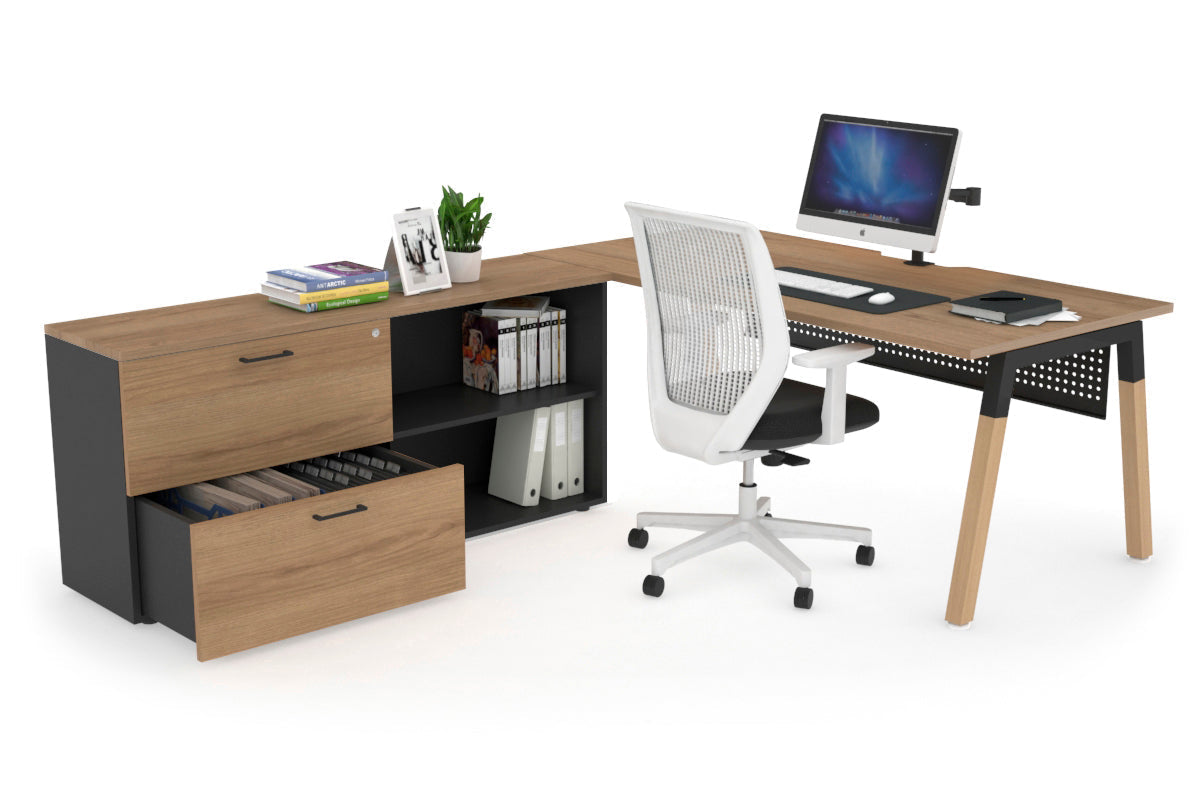 Premium Quadro A Legs Executive Desk with Black Wood Legs & Cross Beam - 1600L x 800W with Cable Management Scallop - Perfect for Home Office, Conference Rooms & Modern Workspaces