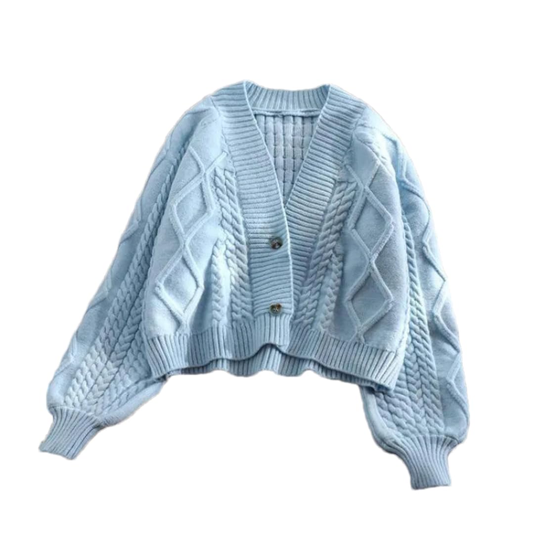 Women's Autumn Winter Knitted Cardigan with Lantern Sleeves - Long Sleeve Solid Color Sweater Coat Jacket for Casual Wear, Office Outfits & Fall Fashion