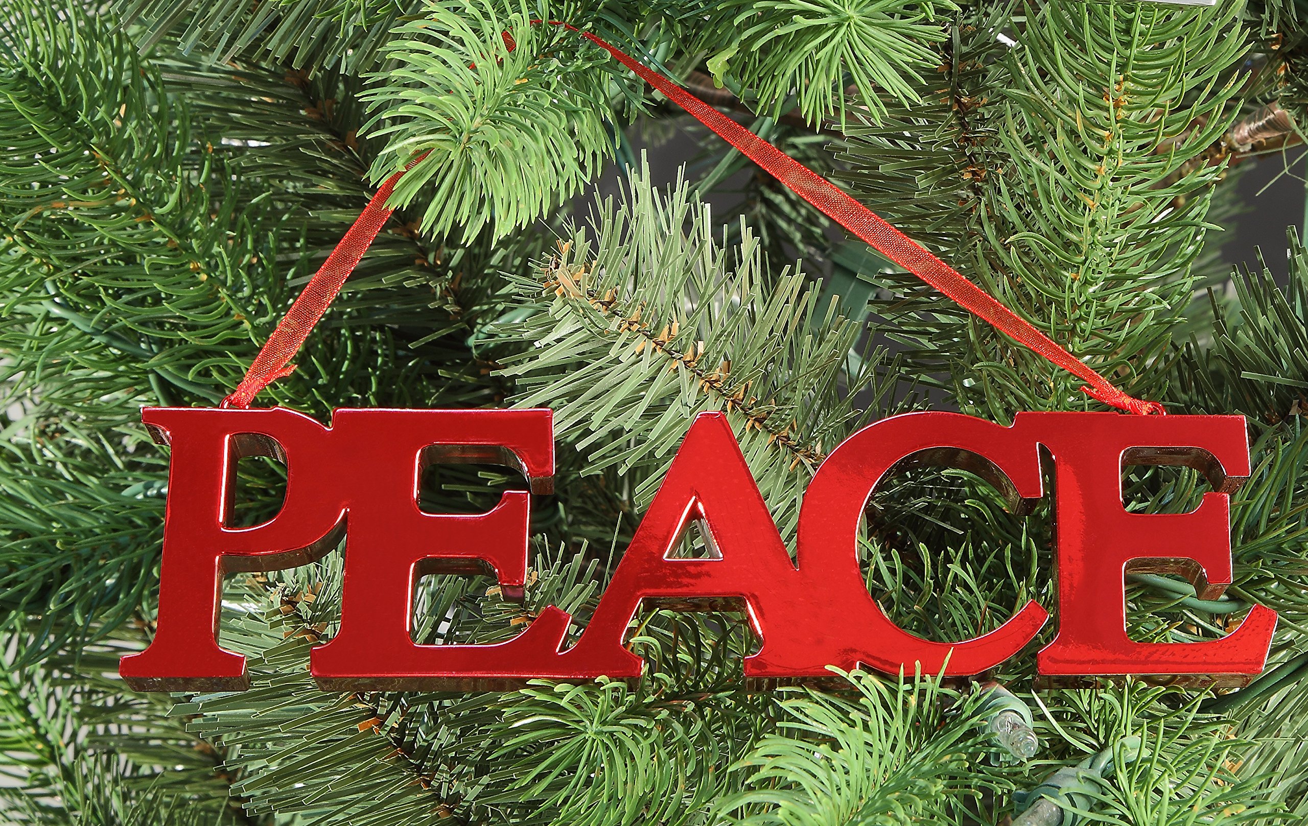 Red Metallic Peace Ornament - Elegant Home Decor for Christmas Tree, Holiday Party & Gift Giving