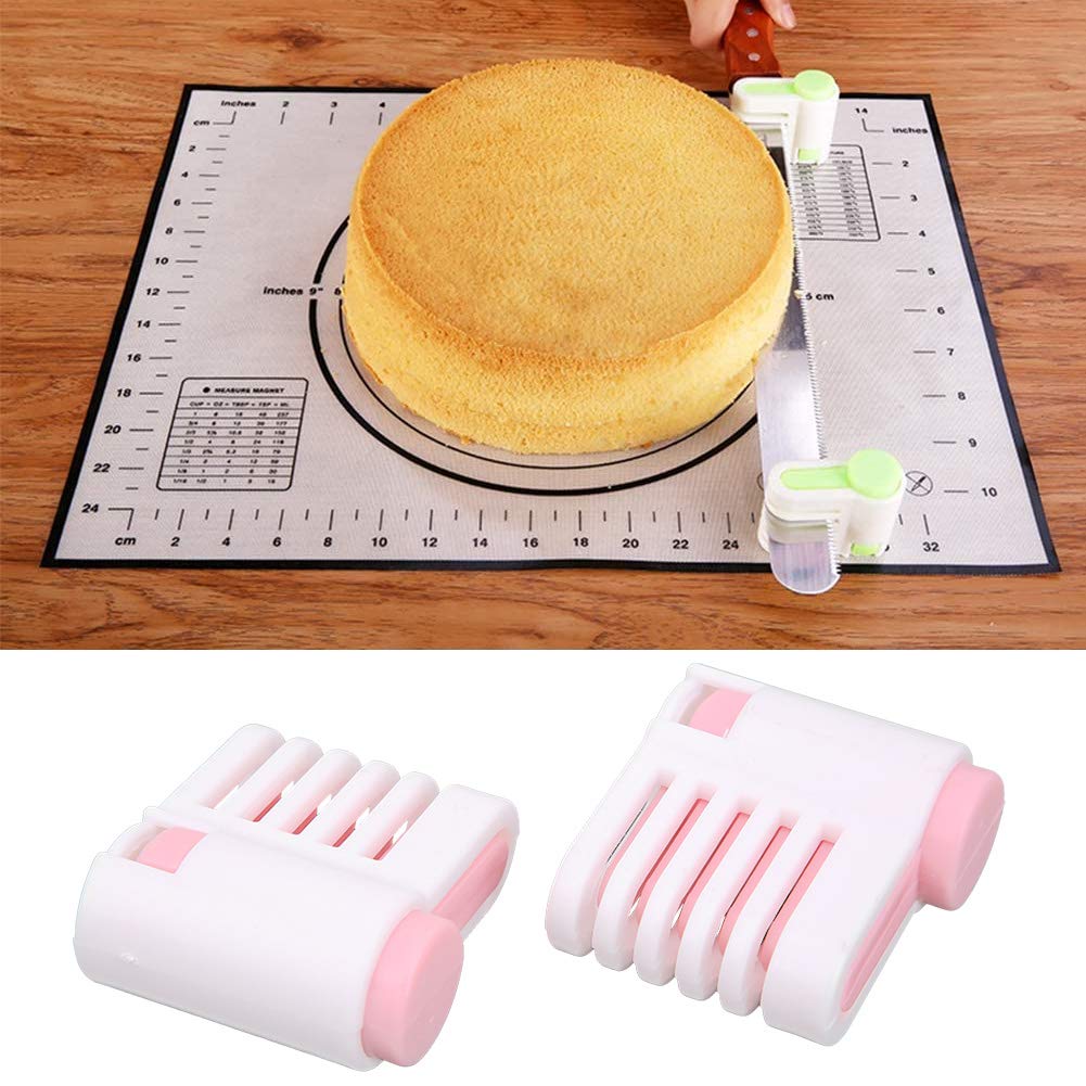 2Pcs Bread Slicers - Stainless Steel Cake & Toast Cutting Knife with Guide for Perfect Even Slices - Kitchen Baking Tools (Pink) - Ideal for Homemade Bread, Pastries, Sandwiches and Party Platters