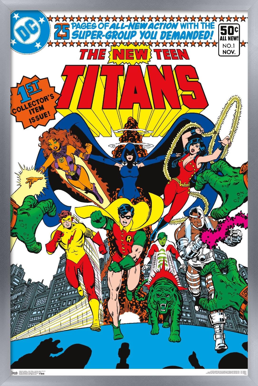DC Comics Teen Titans The New Teen Titans #1 Wall Poster 22.375x34 Inches Silver Framed - Superhero Decor for Bedroom, Game Room & Office | Official Licensed Artwork