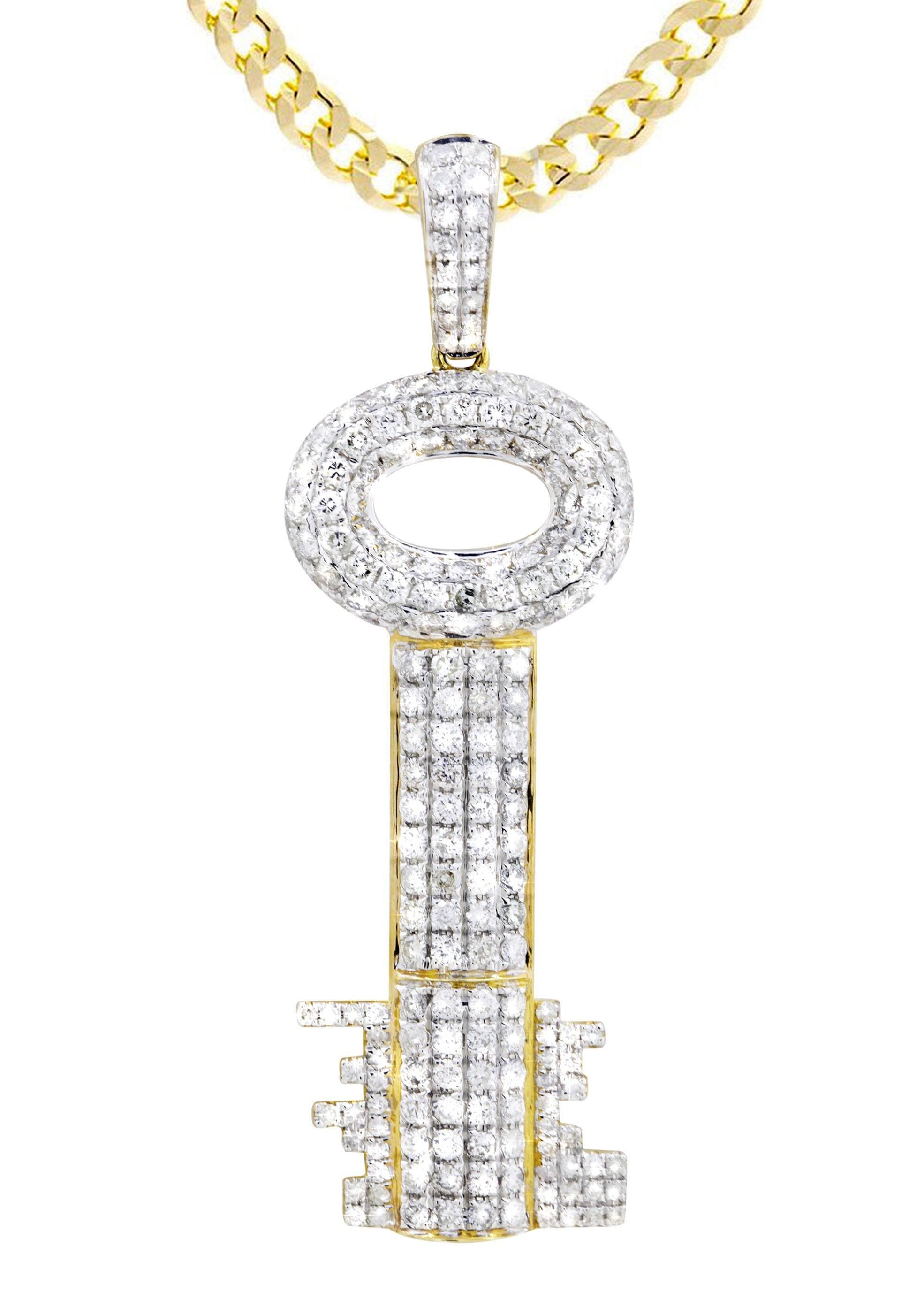 10K Yellow Gold Diamond Key Necklace | 2.78 Carats Total Weight | Elegant Jewelry Gift for Women | Perfect for Anniversaries, Birthdays & Special Occasions
