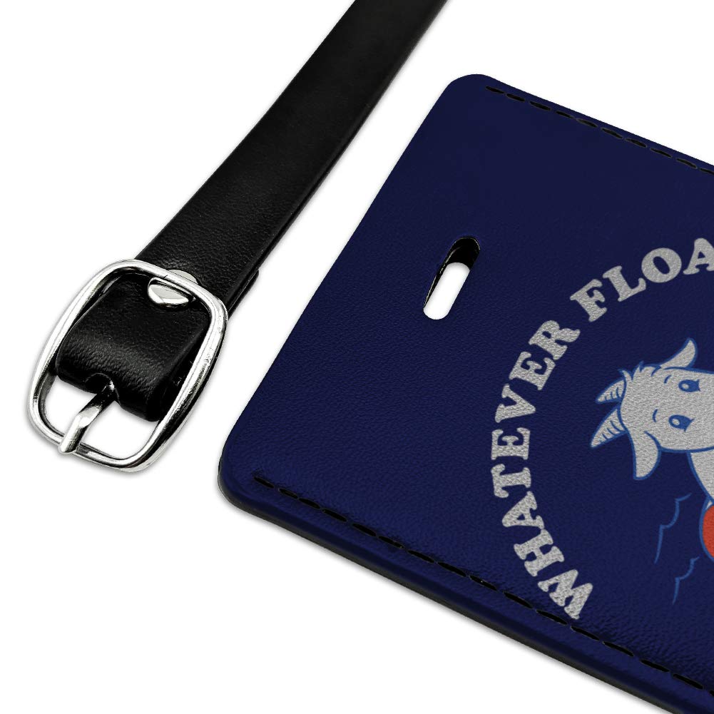 Funny Rectangle Leather Luggage Tag - Personalized ID Card Holder for Travel Bags - Perfect for Suitcases, Backpacks & Pet Carriers - Whatever Floats Your Goat Boat Design