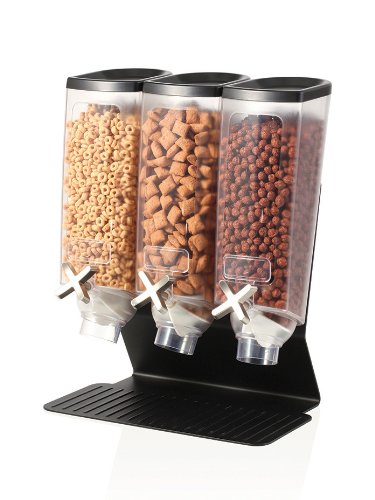 Rosseto® EZ-PRO™ H3B 3-Tier Snack Dispenser with Black Steel Stand - 1 Gallon Capacity per Container - Perfect for Cafeterias, Offices, and Convenience Stores