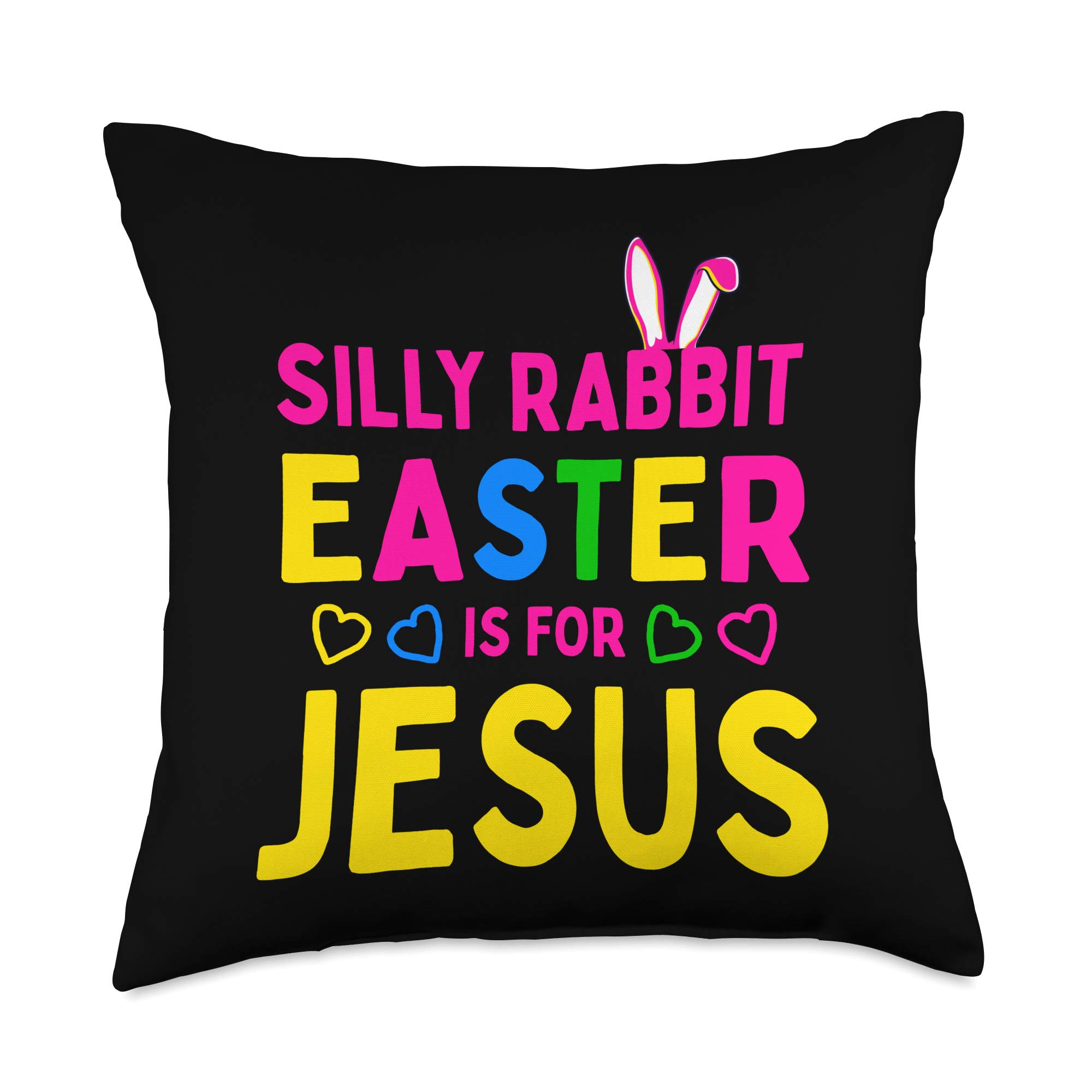 Easter Jesus Christian Kids Throw Pillow - 18x18 Inch Multicolor Silly Rabbit Design for Boys & Girls - Perfect for Easter Decorations, Sunday School Gifts & Children's Bedroom Decor