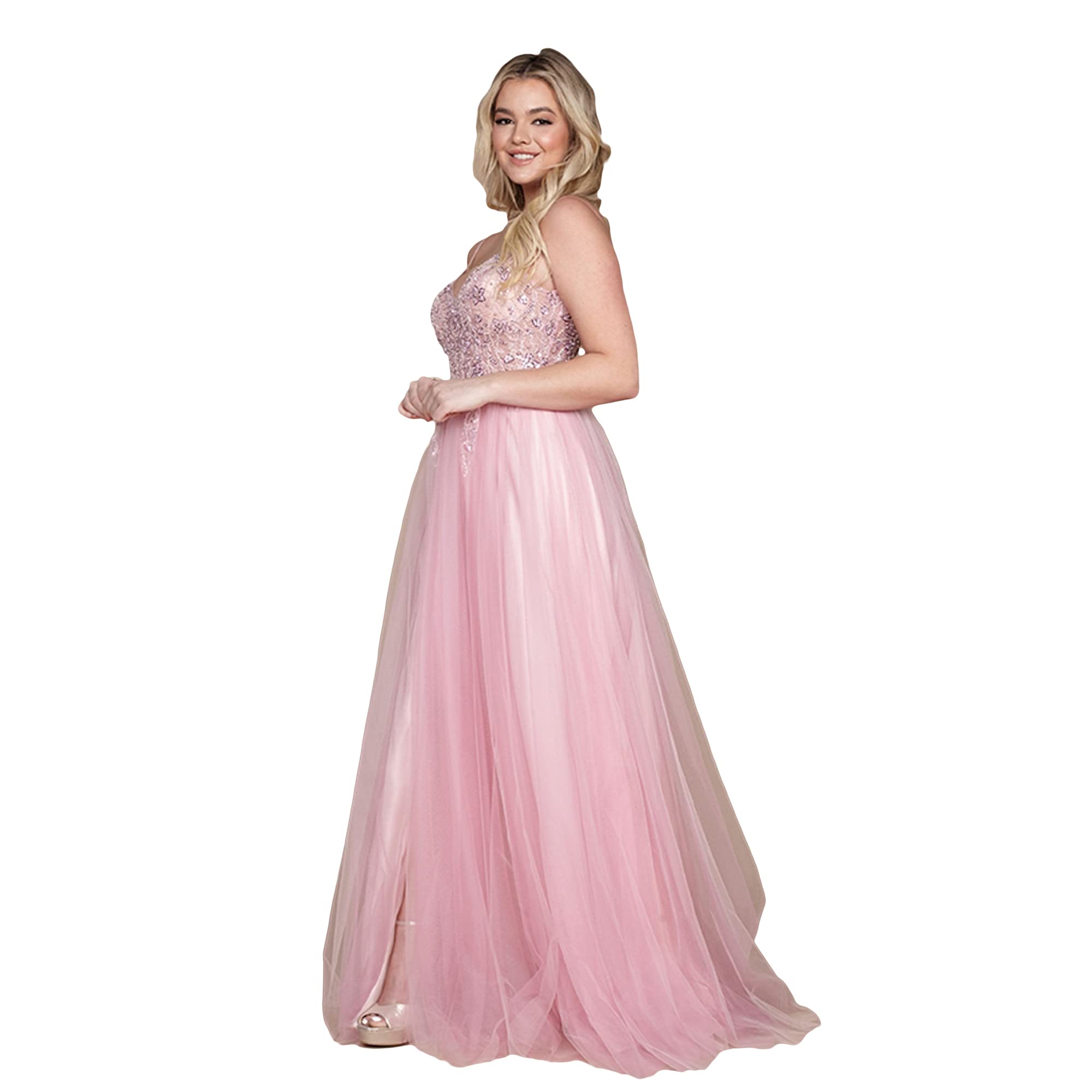 Elegant Long Jeweled Beaded Tulle Prom Dress for Women - Perfect for Homecoming, Formal Dances & Special Occasions