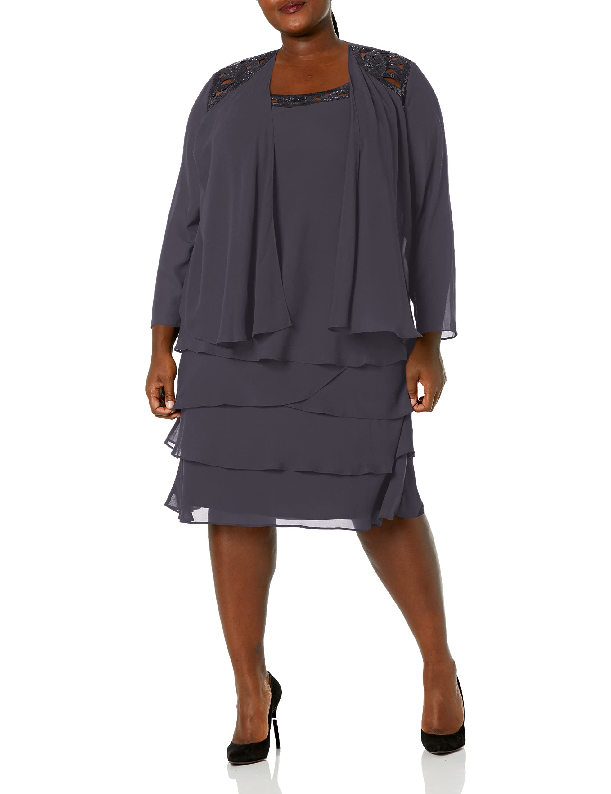 Elegant Plus Size Embellished Shoulder Chiffon Jacket for Women | Mother of The Bride Dress | Perfect for Weddings, Parties & Special Occasions