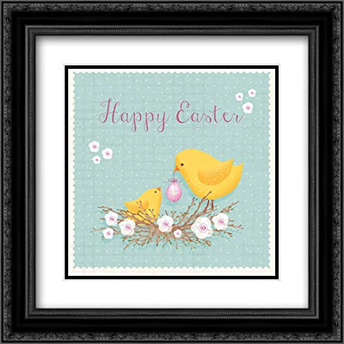P.S. Art Studios 15x15 Inch Black Ornate Framed Double Matted Museum Quality Art Print - Happy Easter Wall Decor for Living Room, Bedroom & Easter Home Decorations