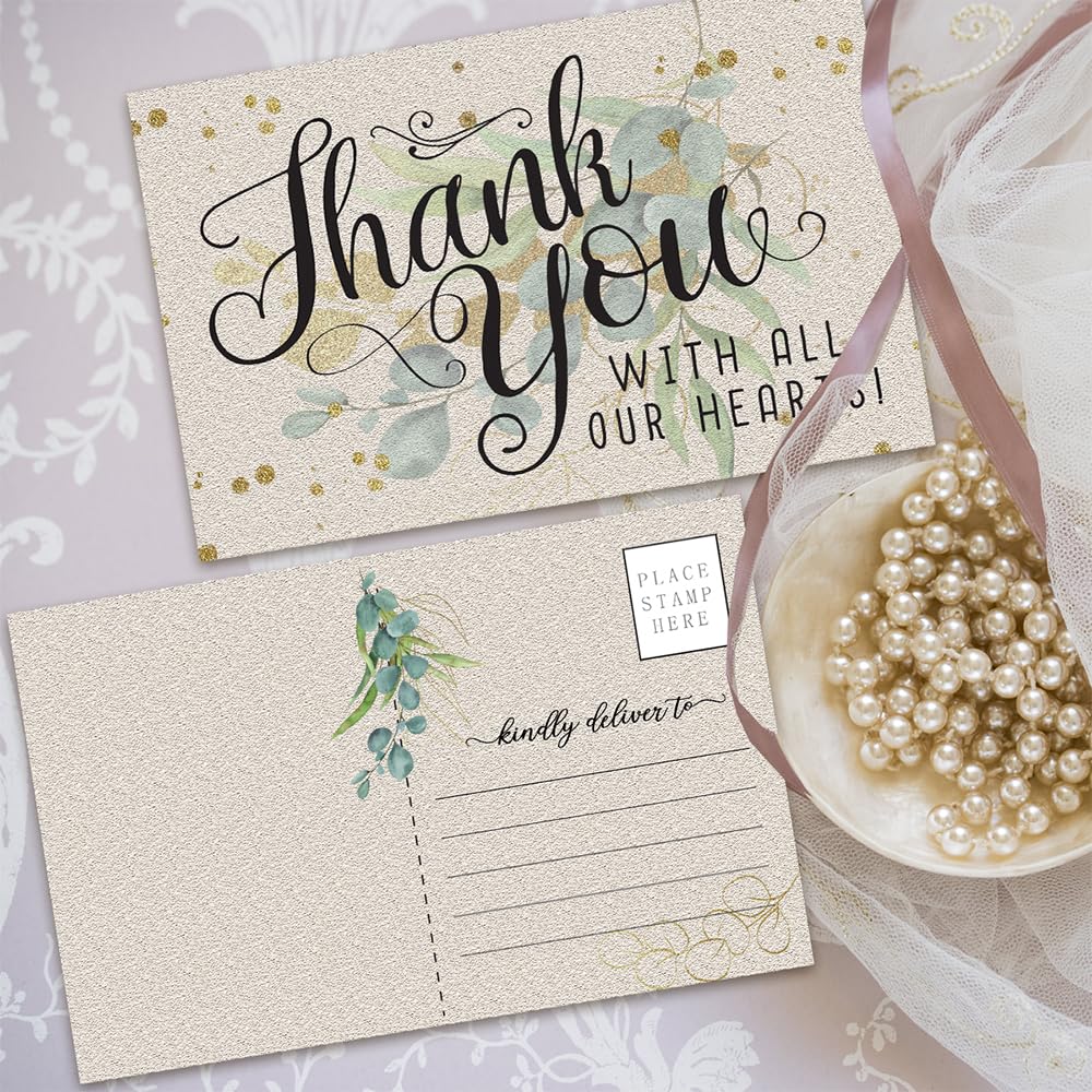 50 Pack Eucalyptus Wedding Thank You Cards - Blank 4x6 Postcards for Gratitude Notes, Birthday & Business Supplies | Perfect for Wedding Favors, Bridal Showers & Corporate Gifts