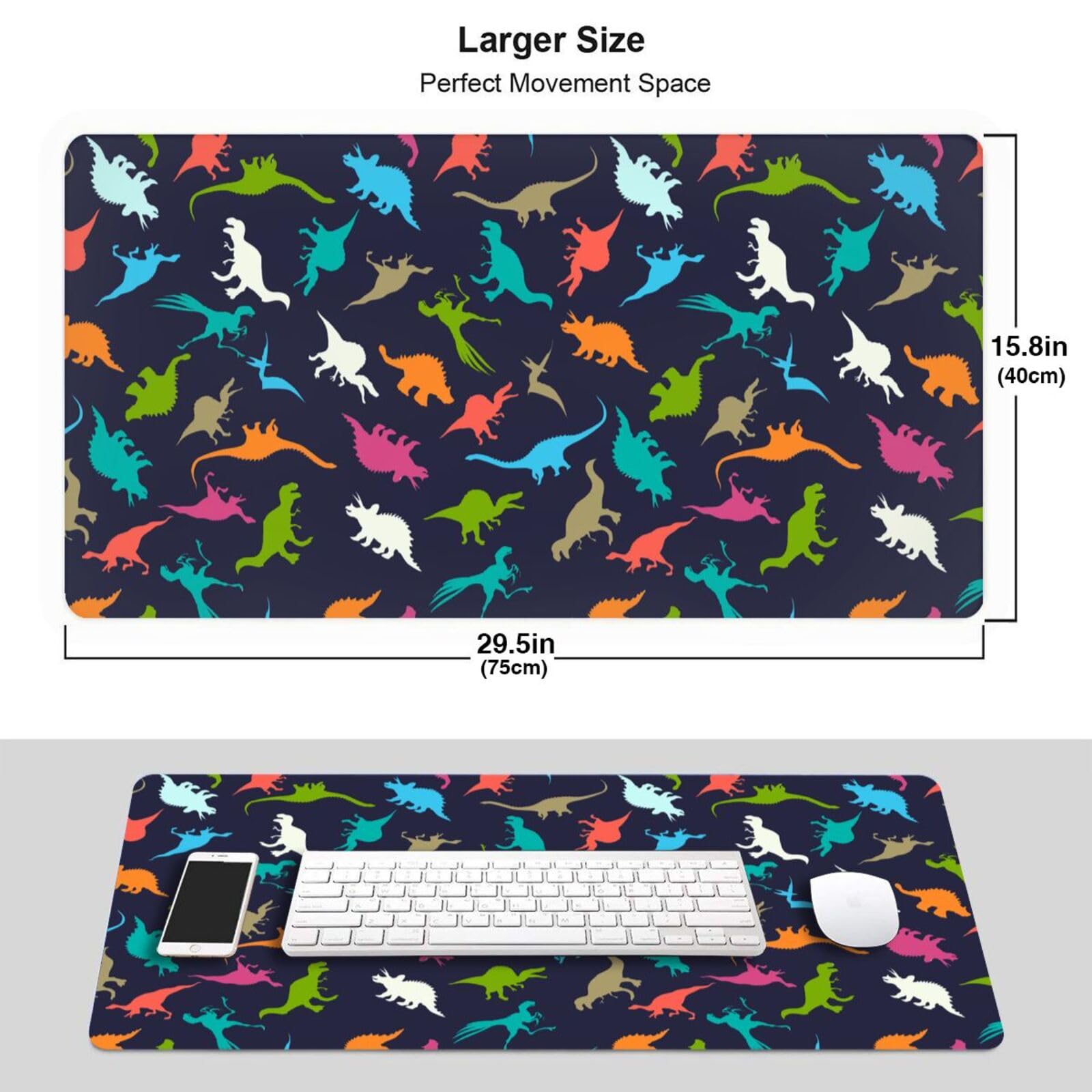 Cute Dinosaur Mouse Pad - Non-Slip Rubber Gaming Mouse Mat with Extended Rectangle Design for PC, Laptop, Office & Home Desk Use
