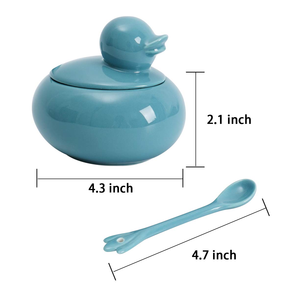 Ceramic Sugar Bowl with Spoon and Lid - Cute Duck Farmhouse Style Seasoning & Salt Storage Jar - Turquoise Blue - Perfect for Coffee, Tea, Baking & Kitchen Decor