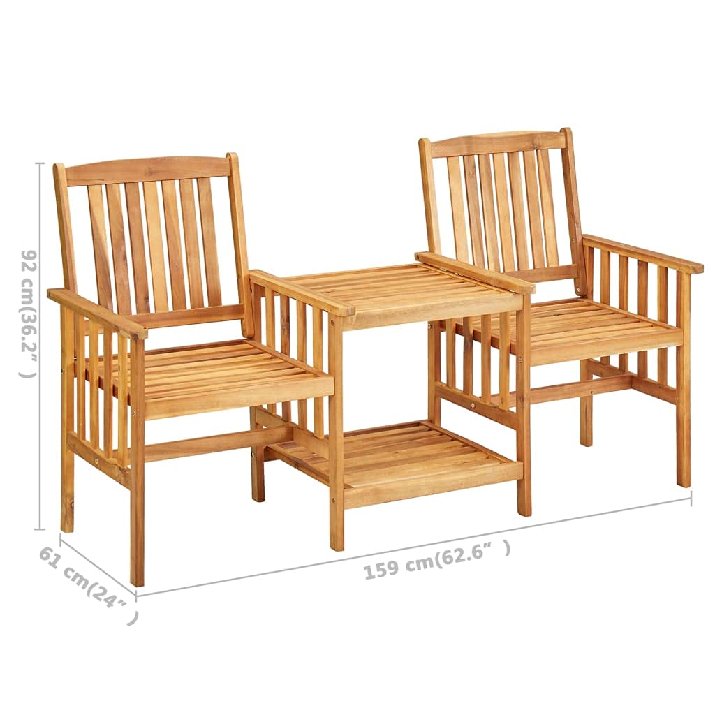 Outdoor 2-Person Wooden Loveseat with Built-in Coffee Table & Cushions - Patio Conversation Set in Solid Acacia Wood for Backyard, Garden, Poolside & Balcony - Perfect for Relaxing, Entertaining & Outdoor Dining