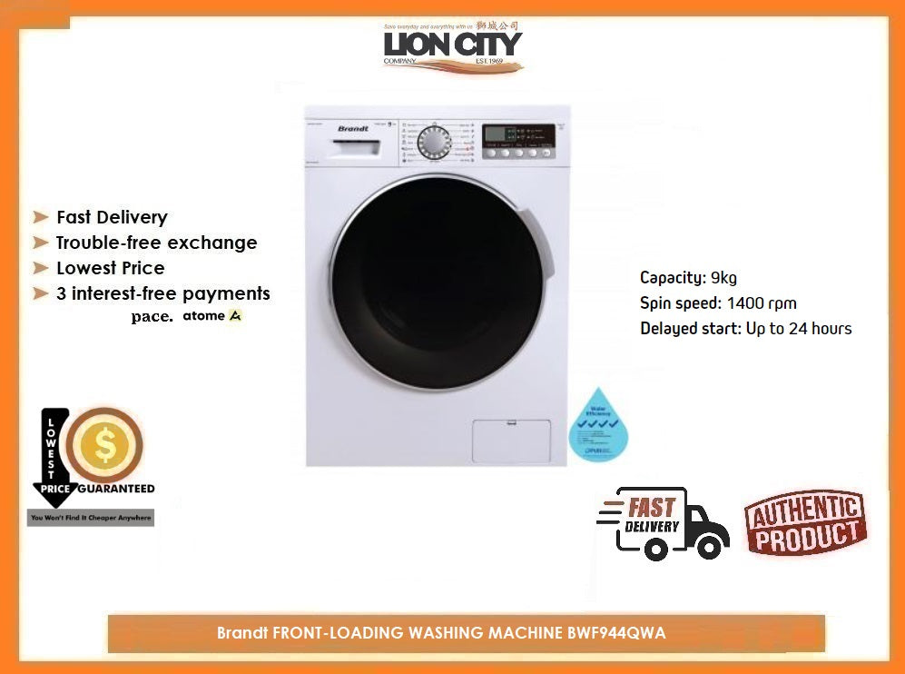 Brandt BWF944QWA Front Load Washing Machine - Energy Efficient, Large Capacity 4.4 Cu. Ft. for Home & Laundry Room - Perfect for Apartments, Condos & Small Spaces