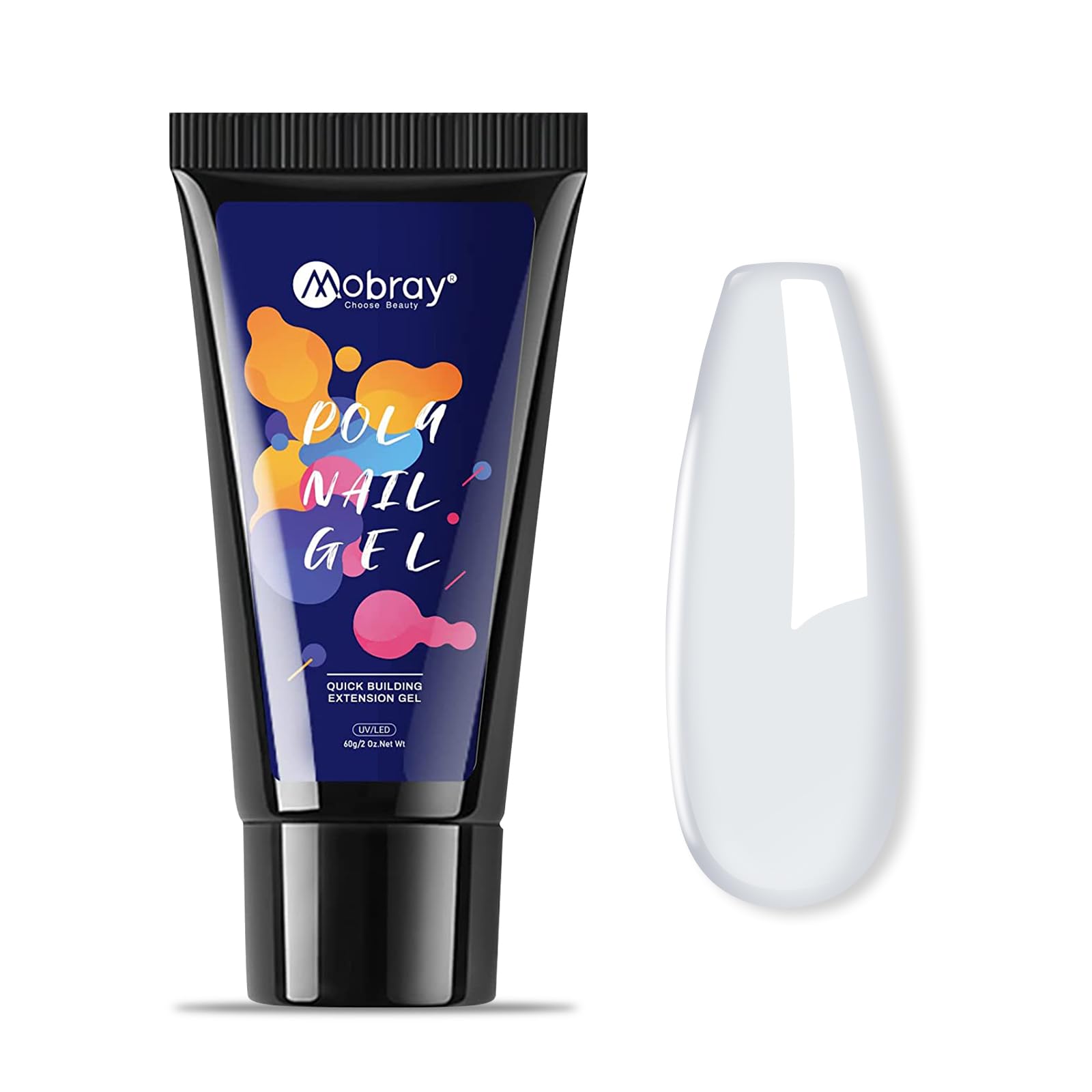 Mobray 60g Clear Poly Nail Gel - Transparent Builder Gel for Nail Extensions | Professional Salon Quality | DIY Nail Art Design at Home | Perfect for Manicures, Pedicures & Nail Enhancements