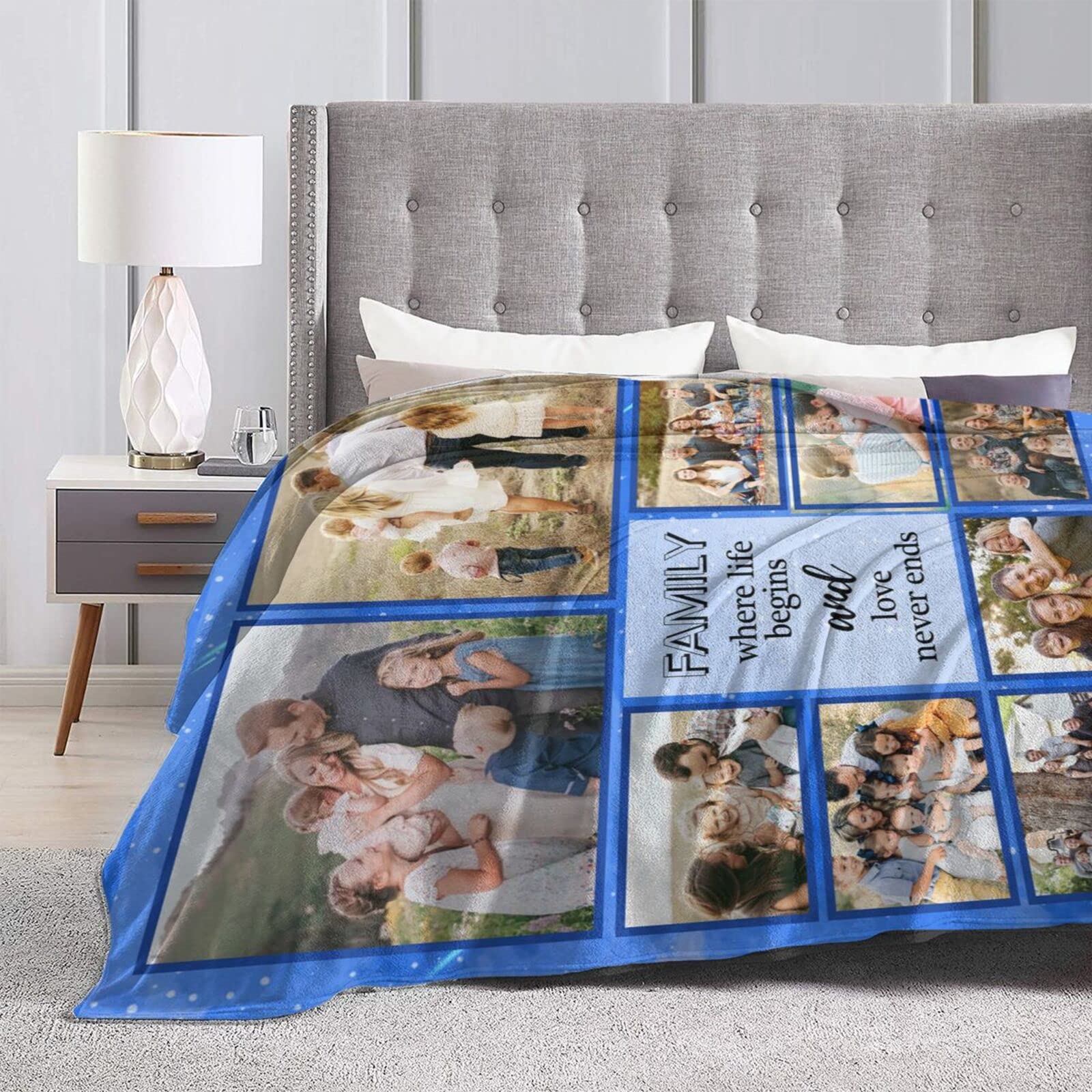 Custom Photo Blanket - Personalized Family Blanket with Photos & Text, Unique Gift for Son & Daughter from Mom | Birthday, Anniversary, Christmas Gift | Cozy Home Decor & Keepsake for Loved Ones